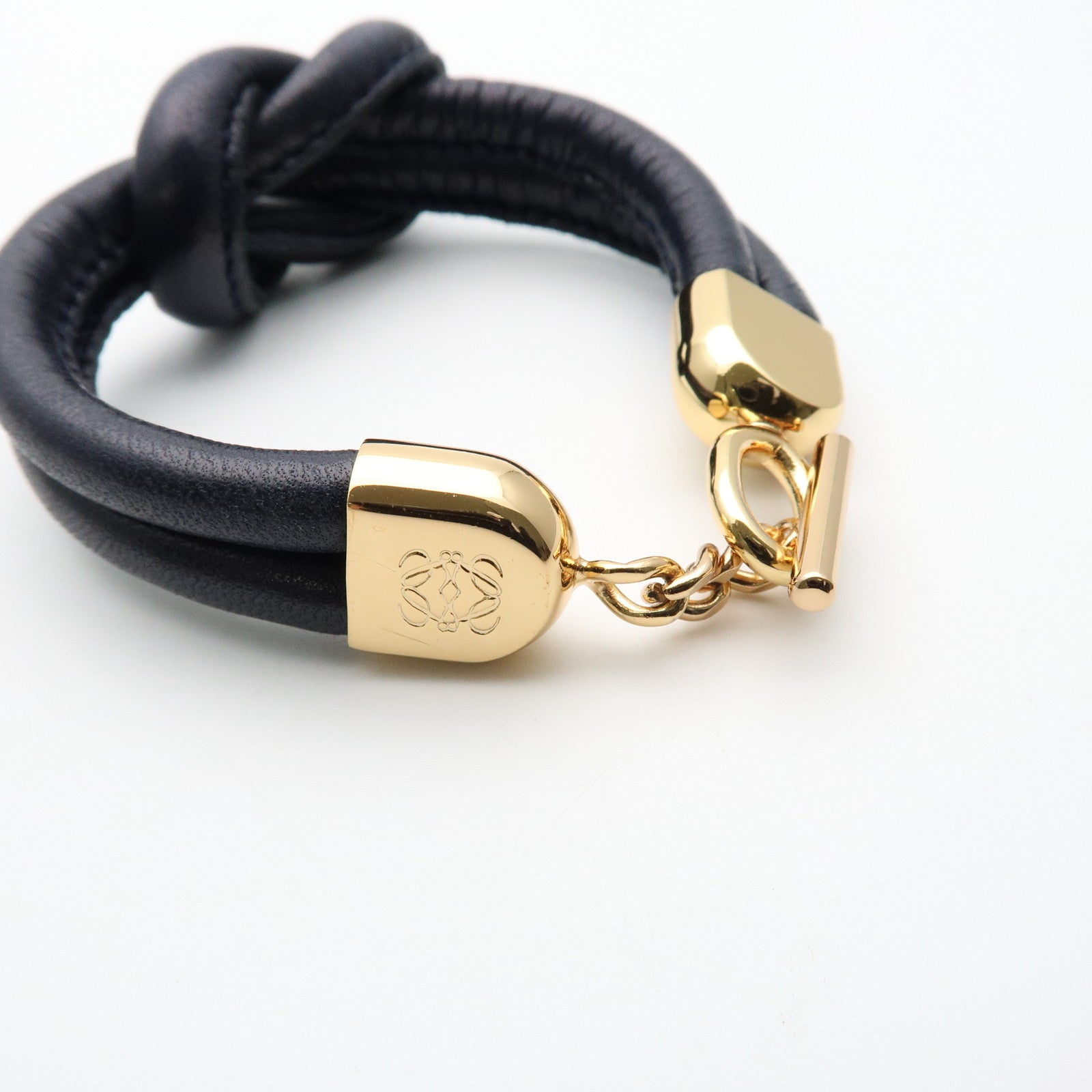 LOEWE Anagram Leather Metal Bracelet Navy Gold