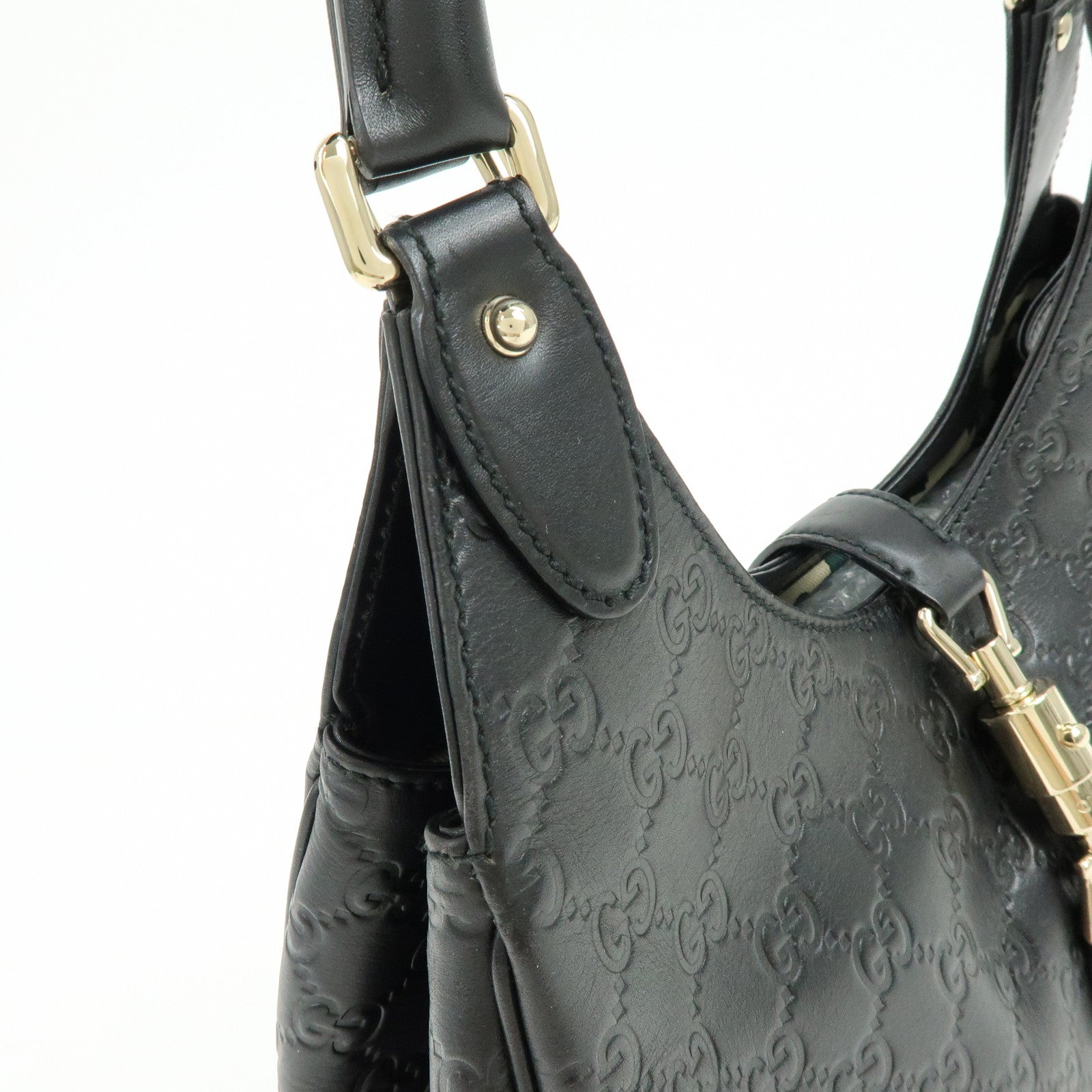 GUCCI Jackie Guccissima Leather Hand Bag Shoulder Bag Black 14819