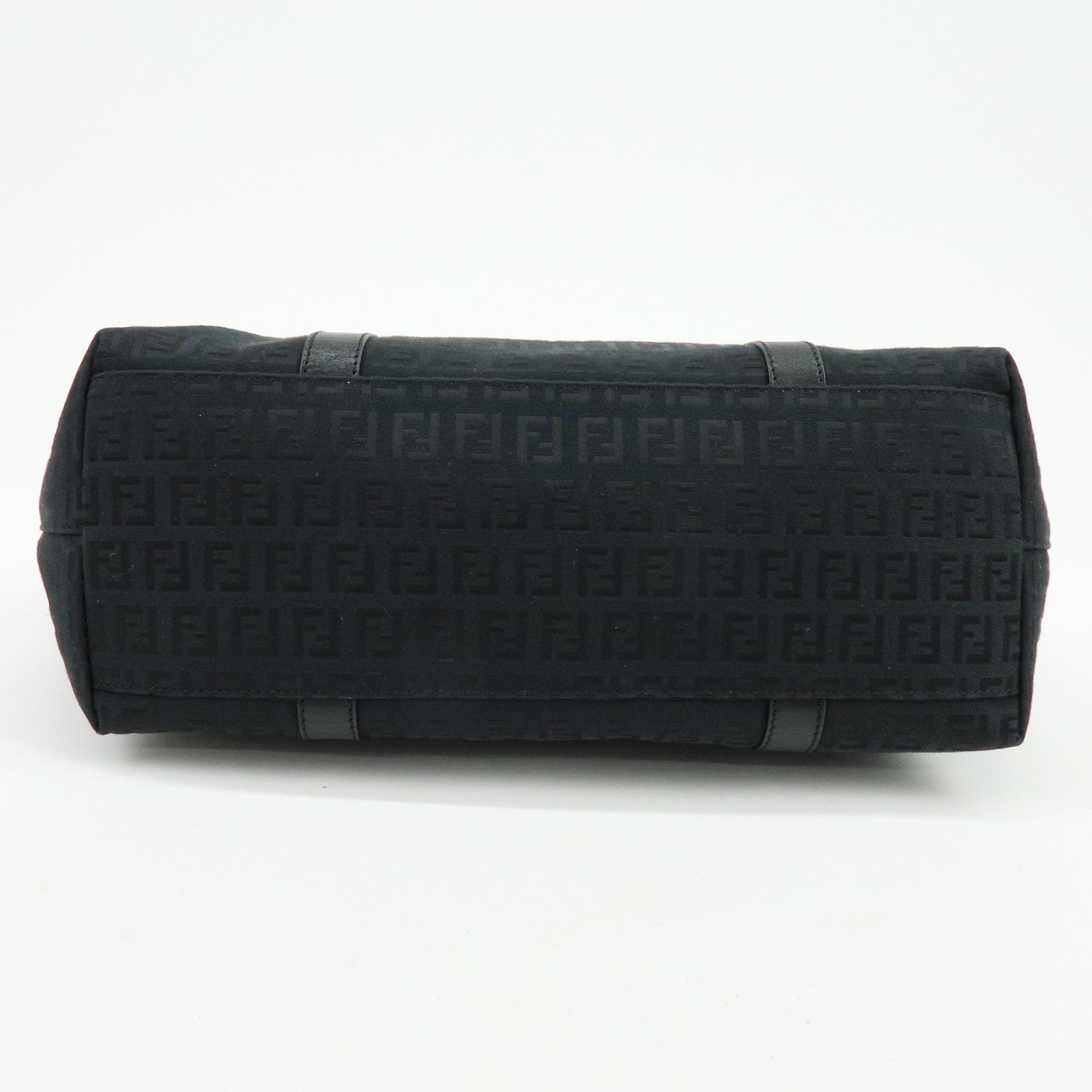 FENDI Zucchino Canvas Leather Tote Bag Shoulder Bag Black 8BH215