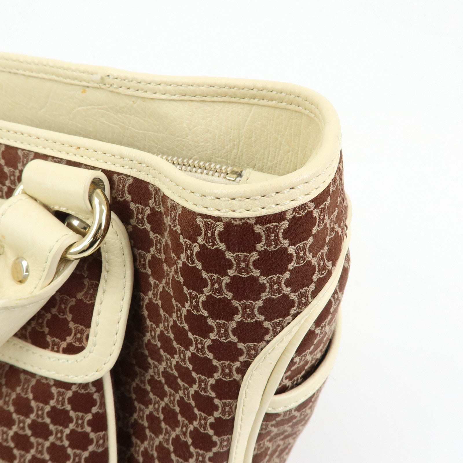 CELINE Macadam Boogie Bag Canvas Leather Hand Bag Tote Bag Brown