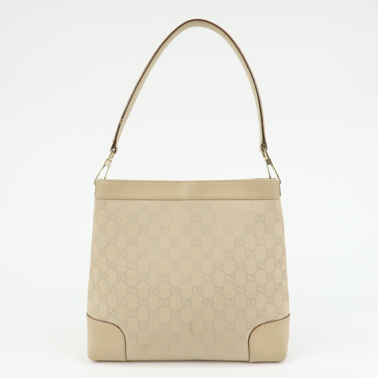 GUCCI GG Canvas Leather Shoulder Bag Hand Bag Beige 33900