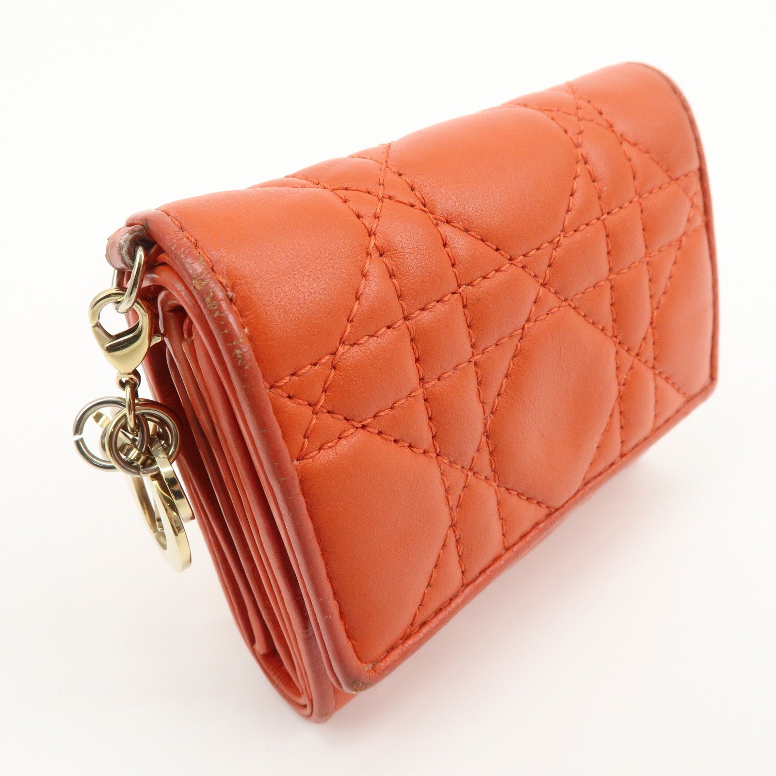 Christian Dior Lady Dior Cannage Leather Tri-fold Compact Wallet