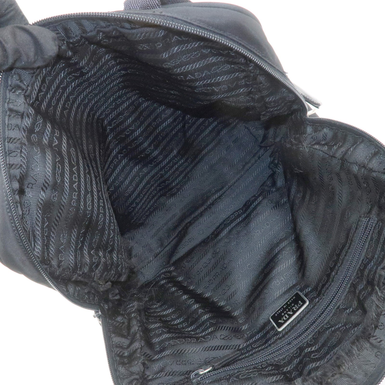 PRADA Triangle Logo Nylon Leather Shoulder Bag Hand Bag Black