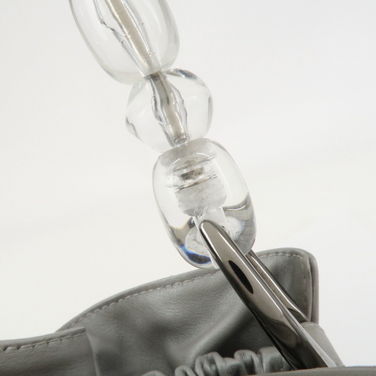 Christian Dior Maris Pearl Leather Hand Bag Silver Gray