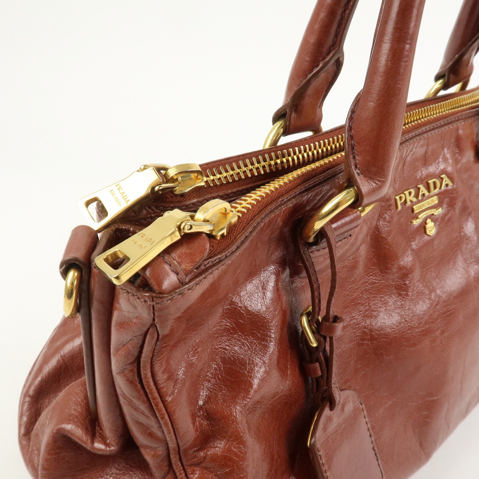 PRADA Logo Leather 2Way Hand Bag Shoulder Bag Brown BN2324