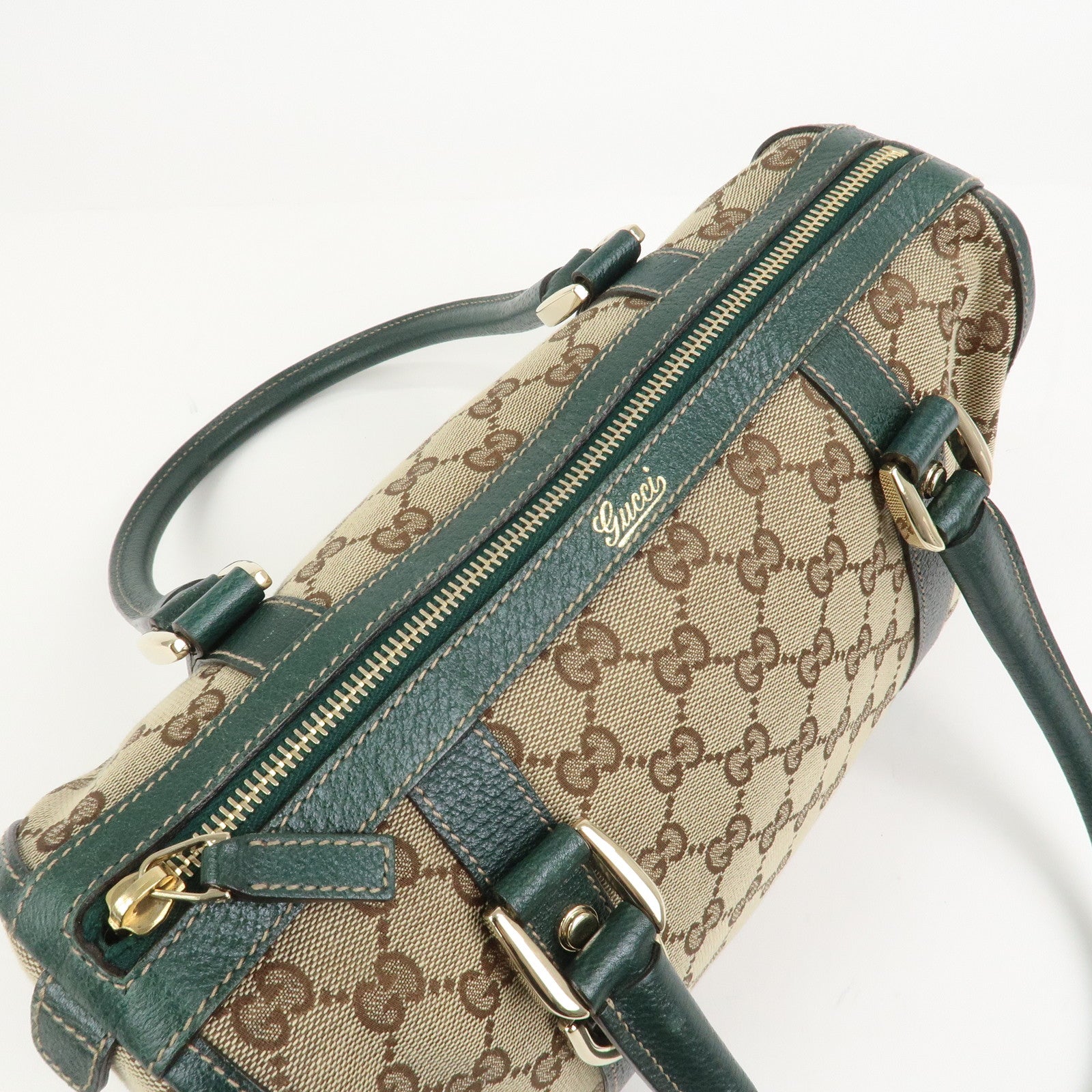 GUCCI Abbey GG Canvas Leather Mini Boston Bag Beige Green 130942