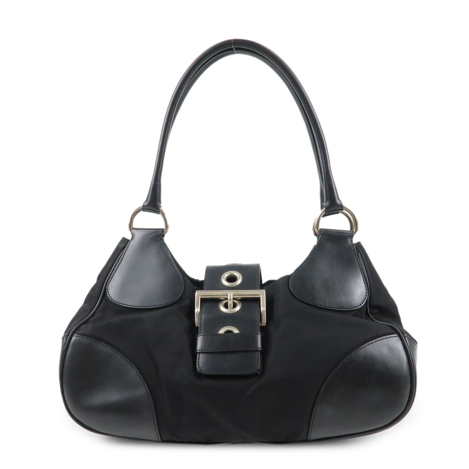 PRADA Moon Silhouette Shoulder Bag Hand bag Black Silver HDW BR0828 Used