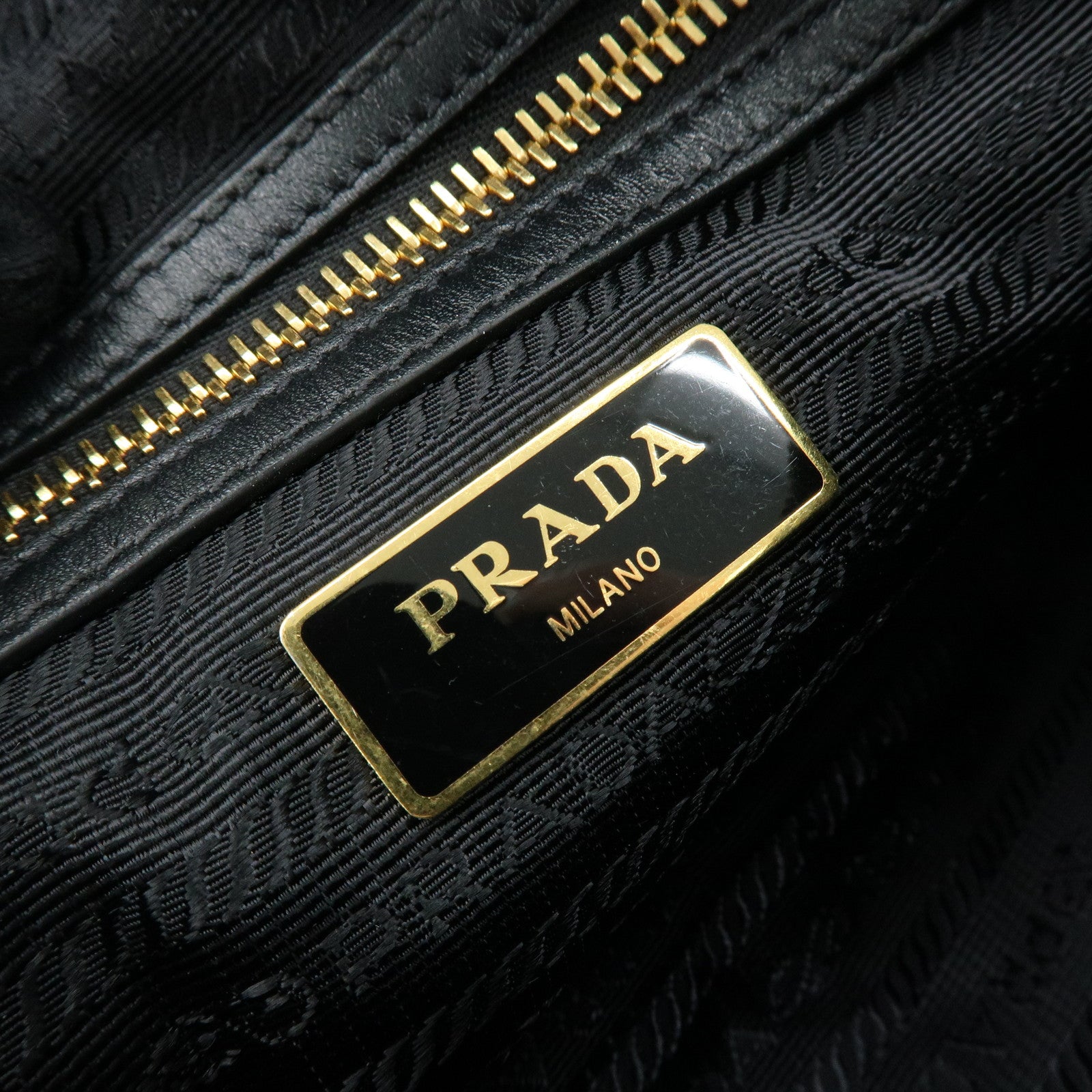 PRADA Triangle Logo Jacquard Leather Shoulder Bag Black 1BH089