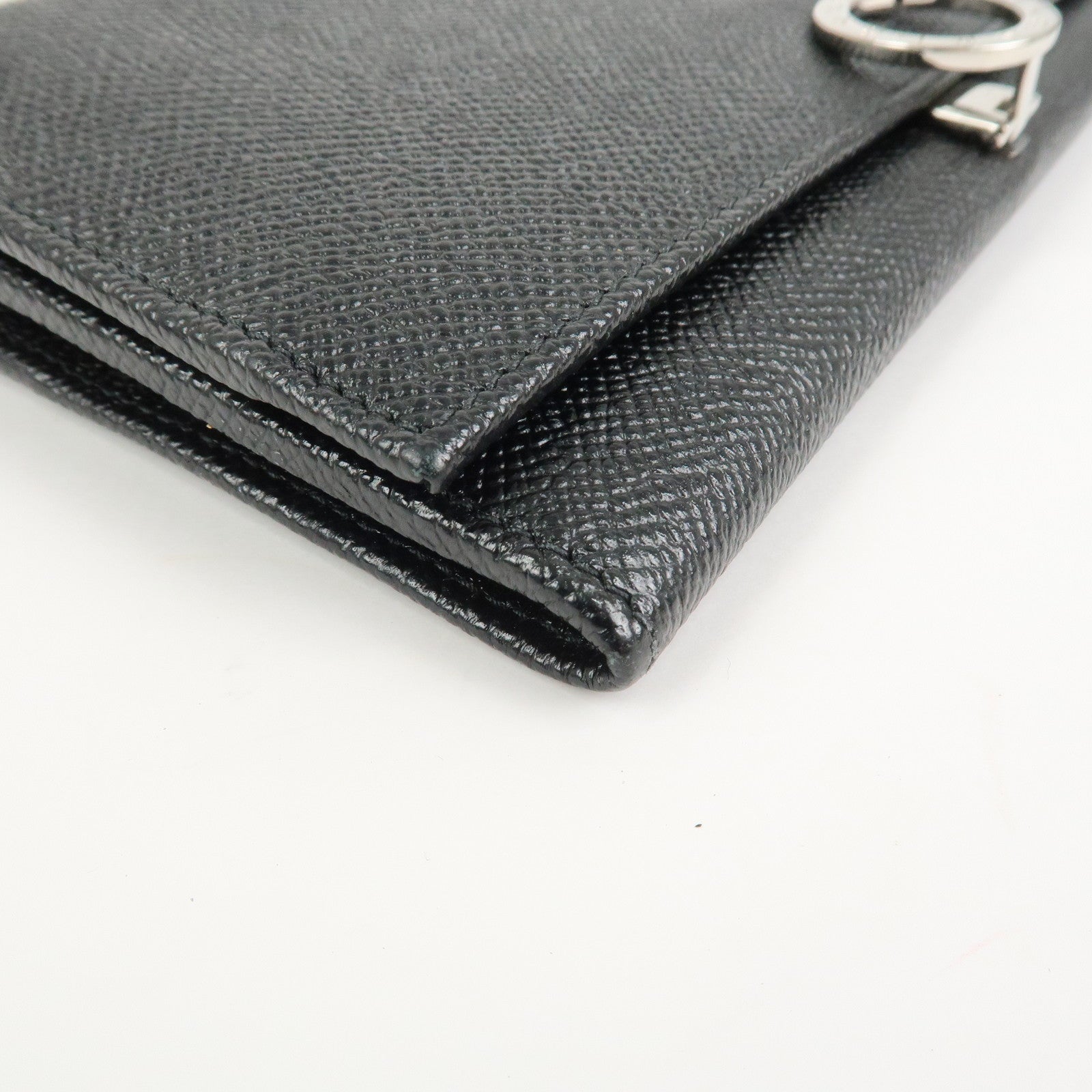 BVLGARI Logo Leather Bi-fold Long Wallet Black Silver