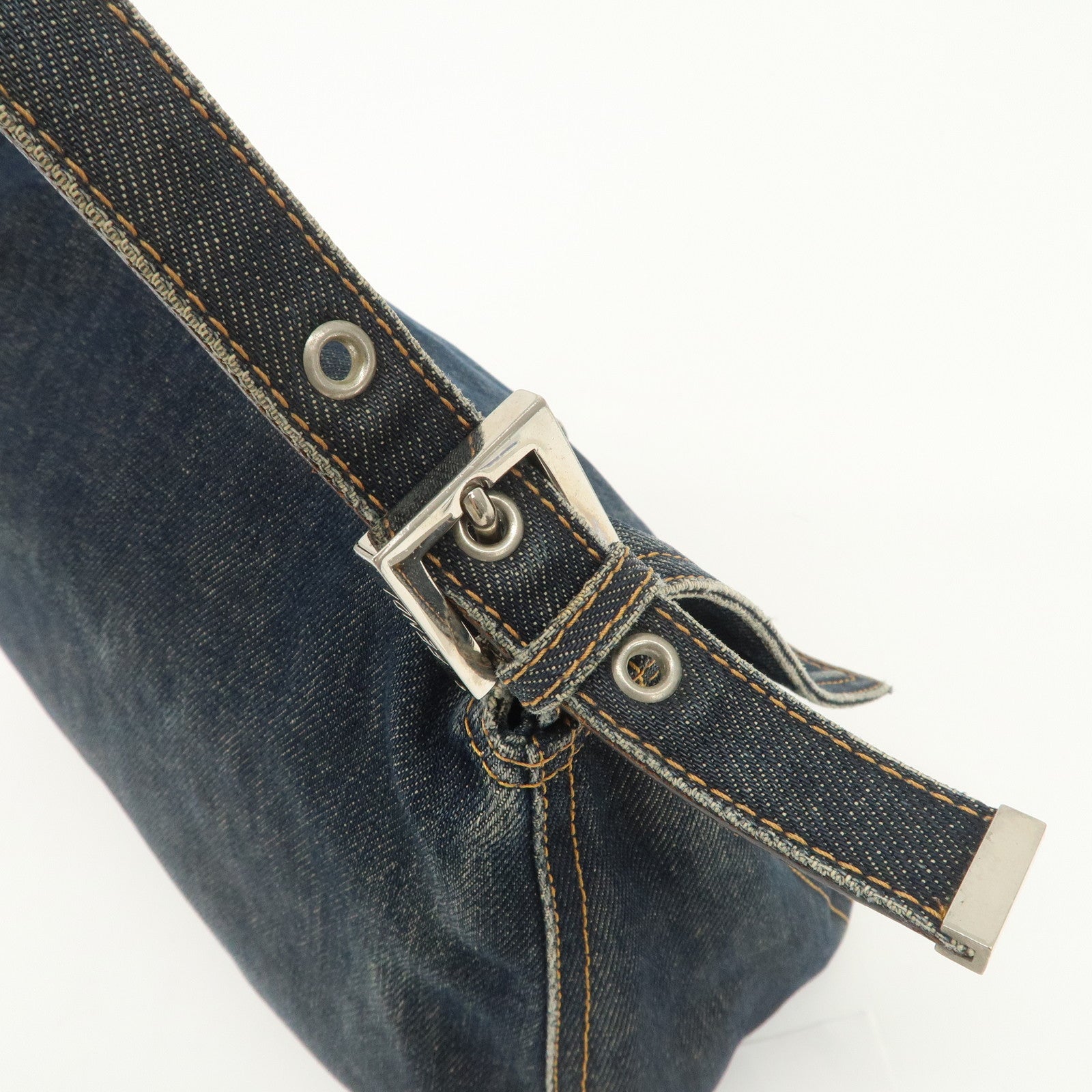 FENDI Mamma Baguette Denim Leather Shoulder Bag Hand Bag 26325