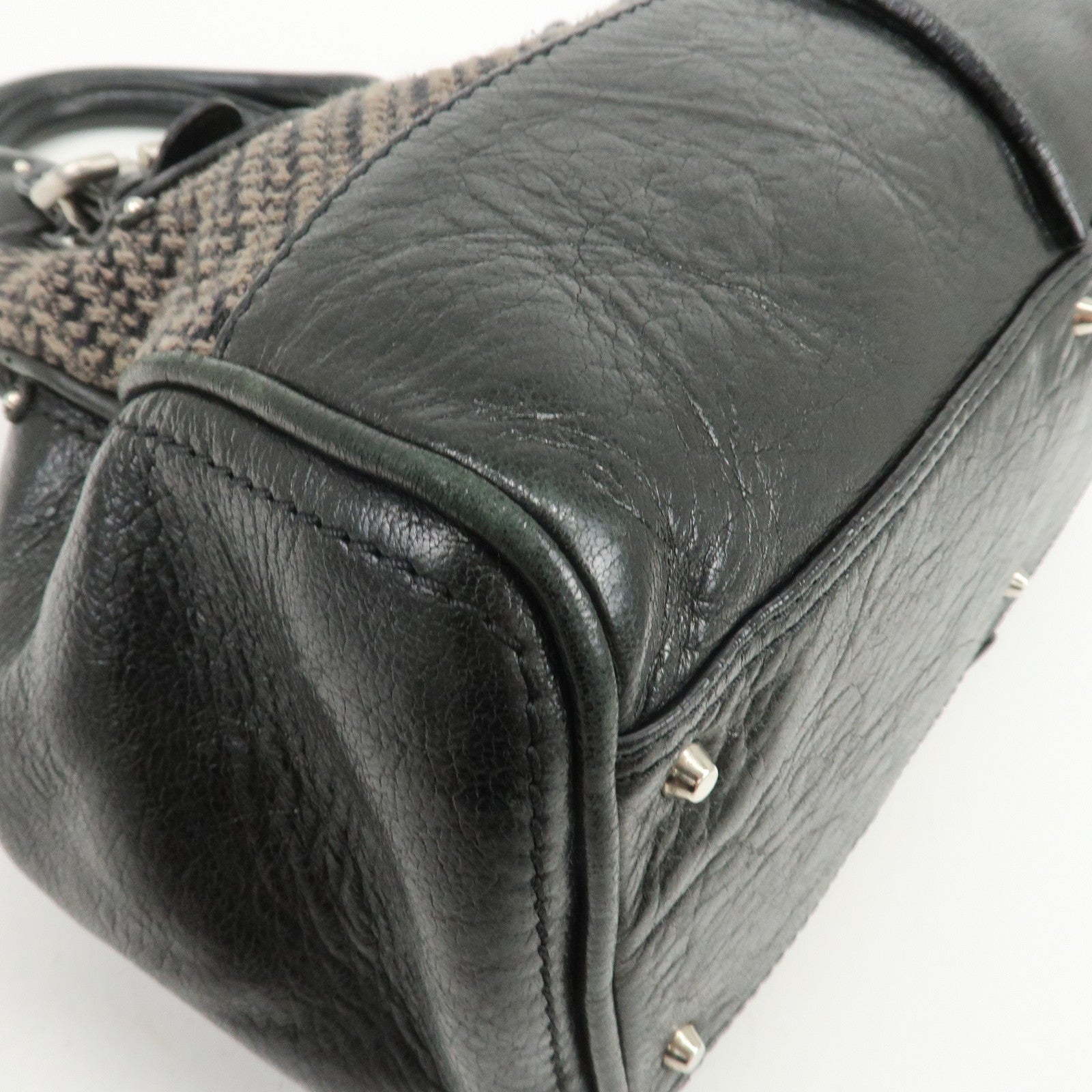 Chloe Paddington Leather Canvas Shoulder Bag Black Gray