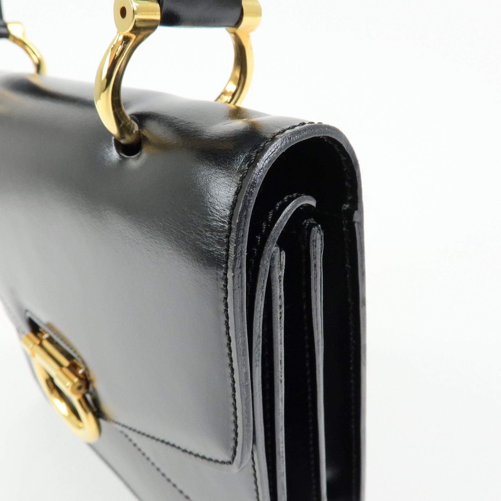 CELINE Leather Double Flap Hand Bag Black