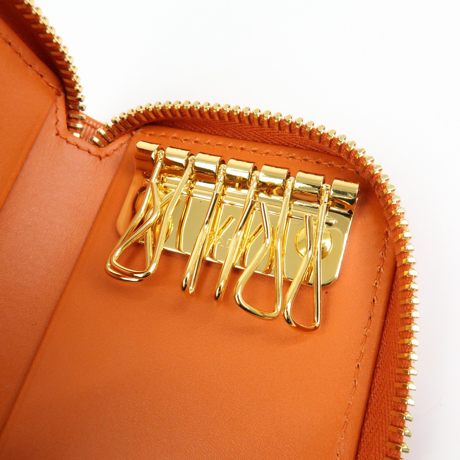 PRADA Saffiano Leather Round Zippy 6 Rings Key Case Orange 1PG604