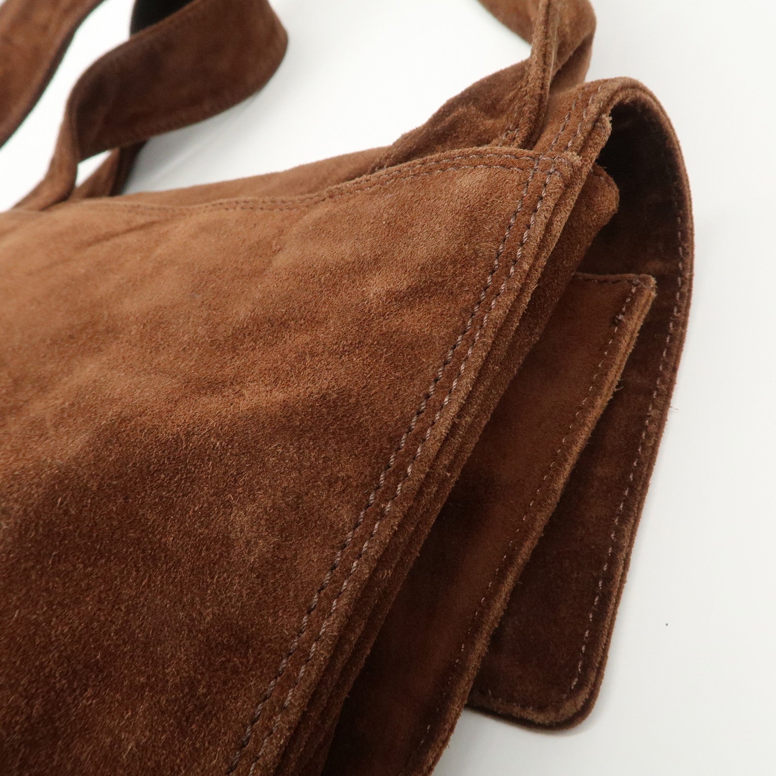 CHANEL Logo Suede Shoulder Bag Crossbody Bag Brown Used