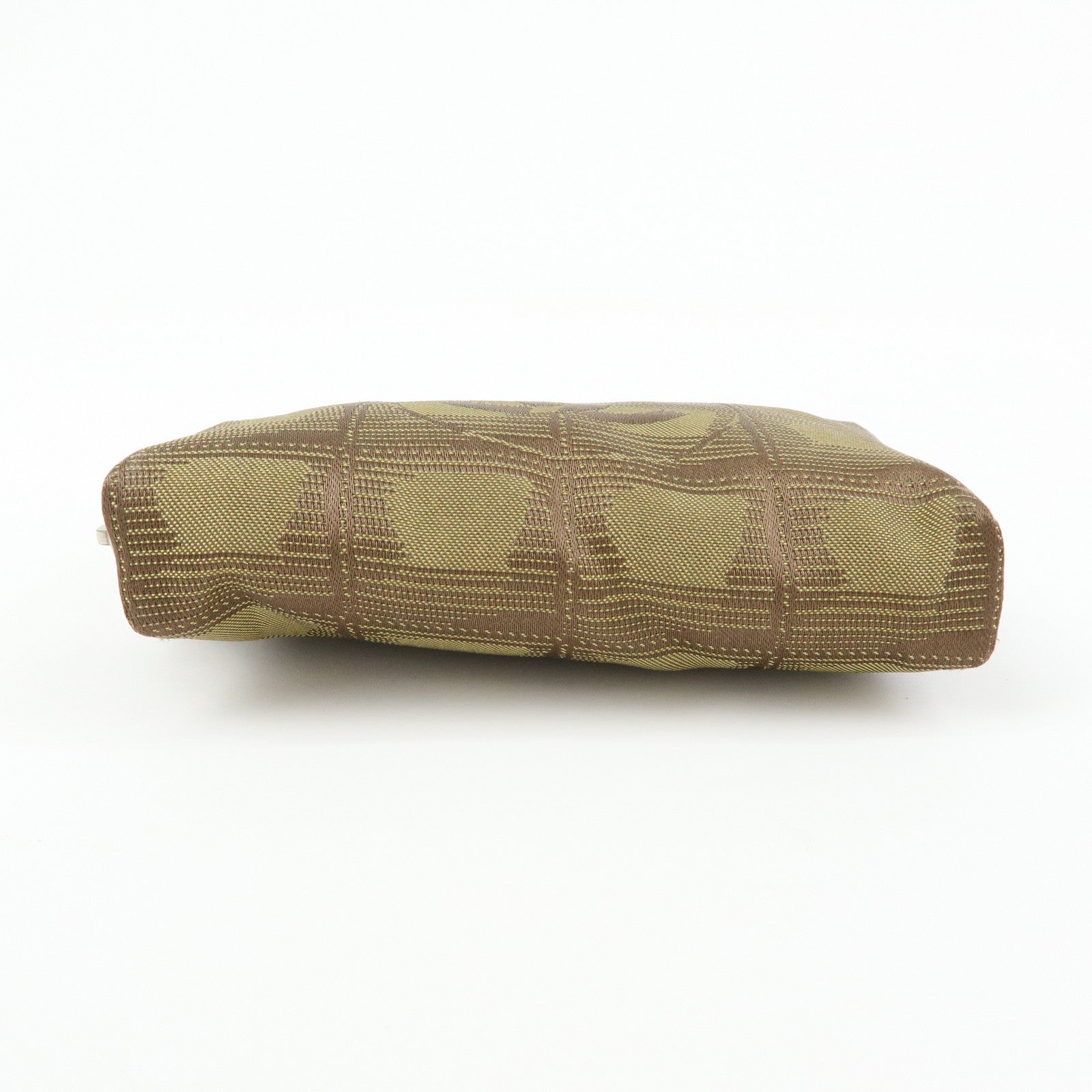 CHANEL New Travel Line Nylon Jacquard Mini Pouch Cosmetic Bag Khaki
