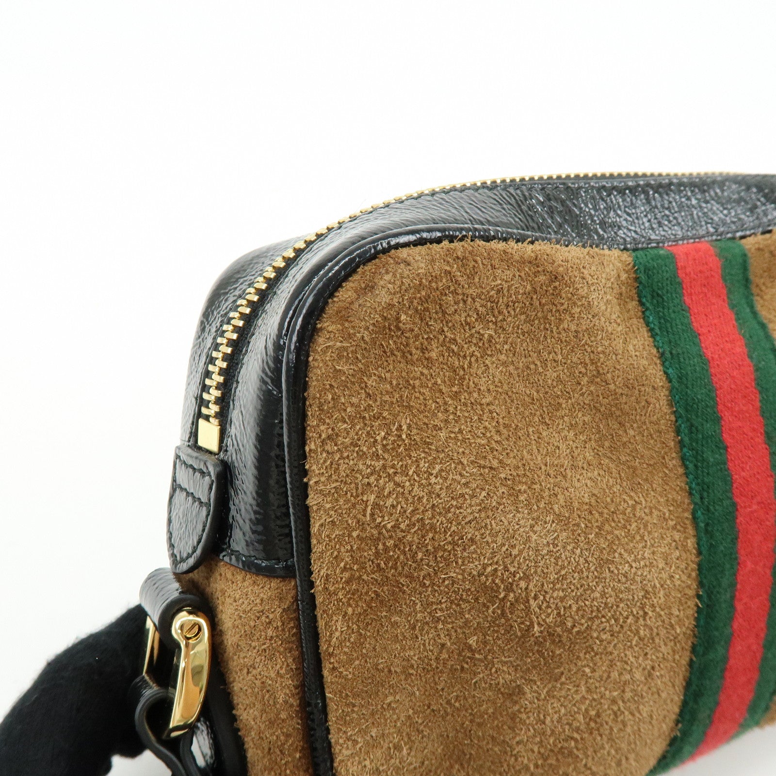 GUCCI Ophidia Sherry Suede Patent Leather Shoulder Bag Brown 573321