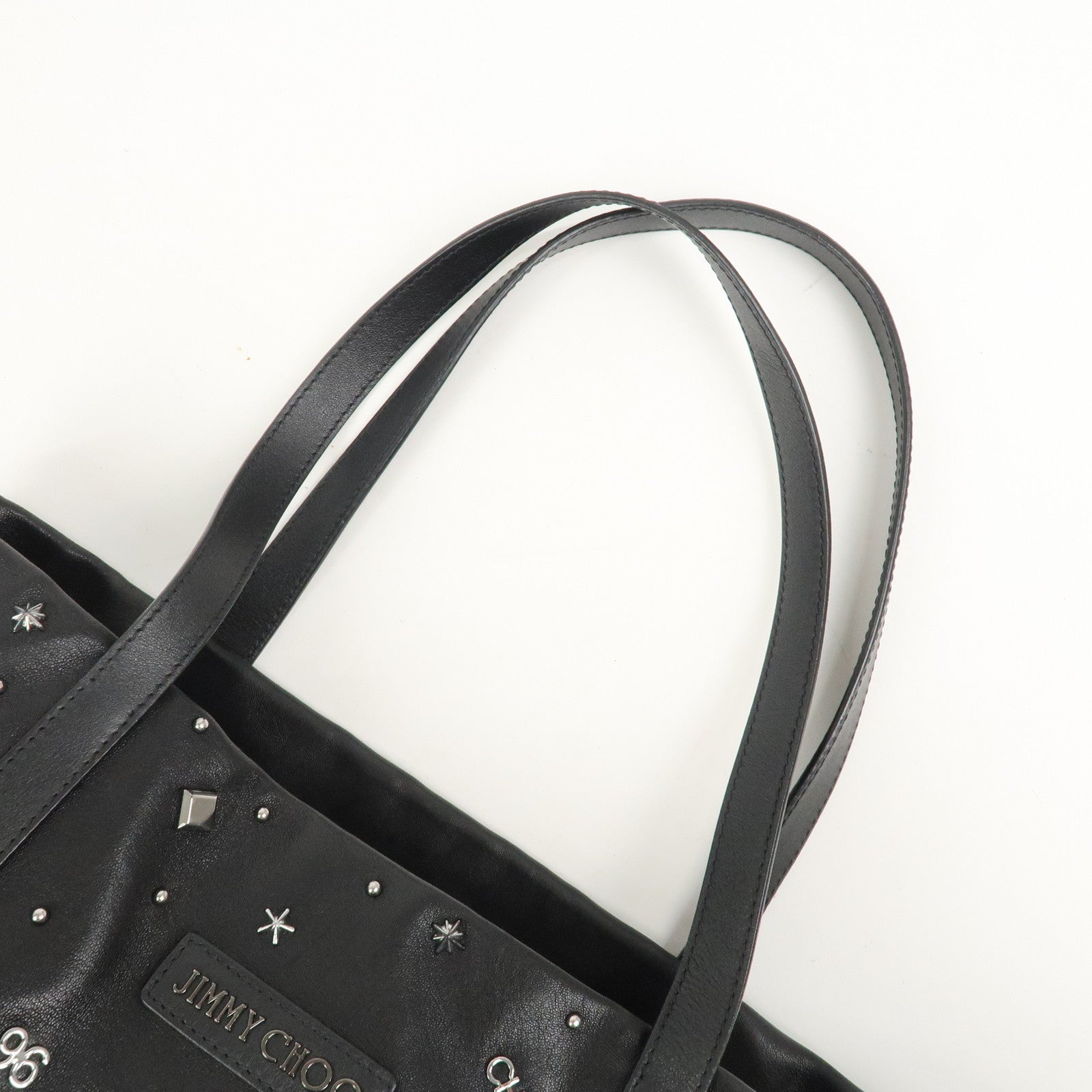 JIMMY CHOO Pimlico Leather N/S Tote Bag Shoulder Bag Studs Black