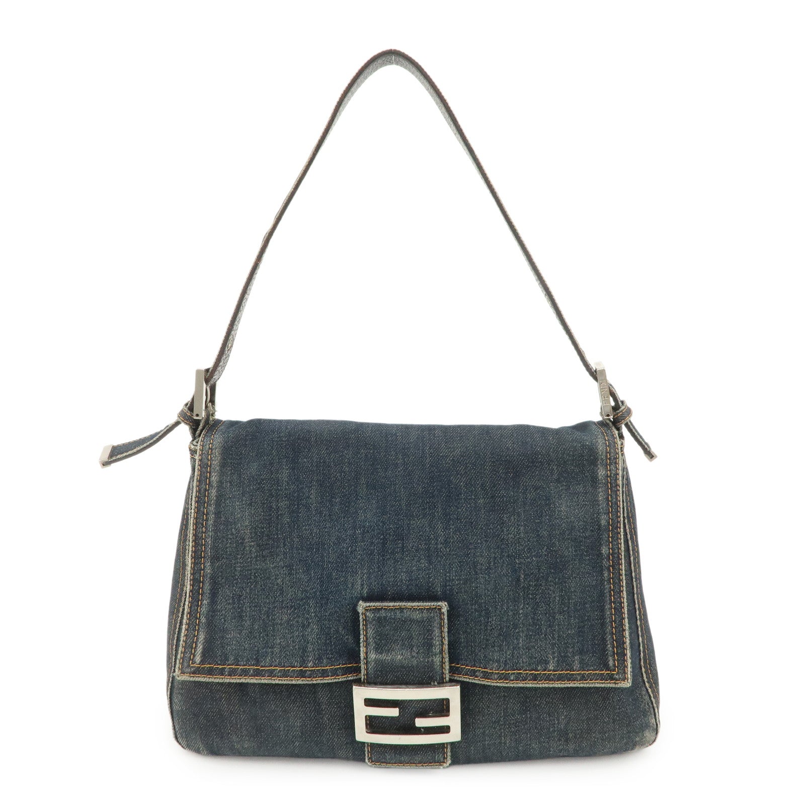 FENDI Mamma Baguette Denim Leather Shoulder Bag Hand Bag 26325