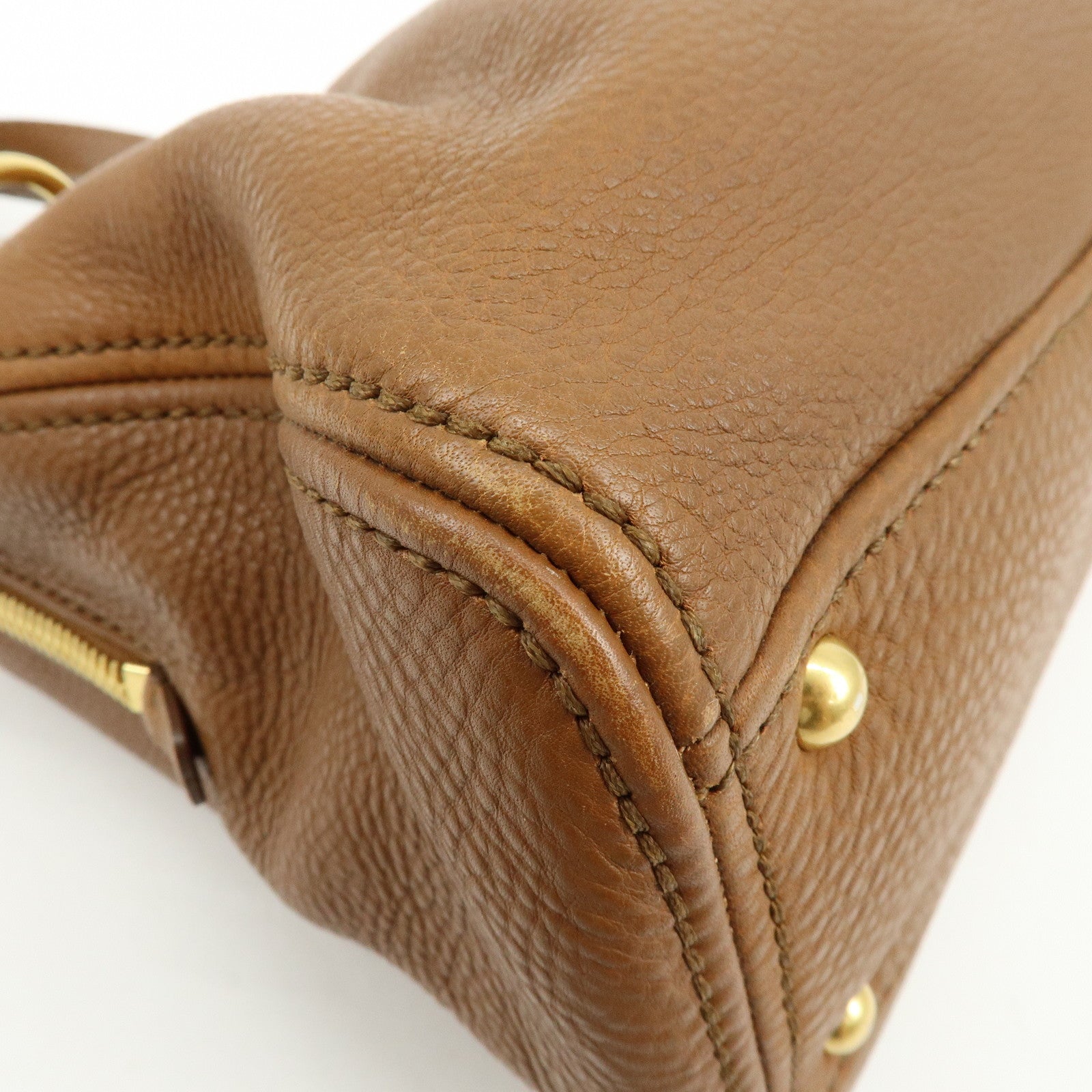 MIU MIU Leather Vitello Caribu 2Way Bag Hand Bag Brown RN0757