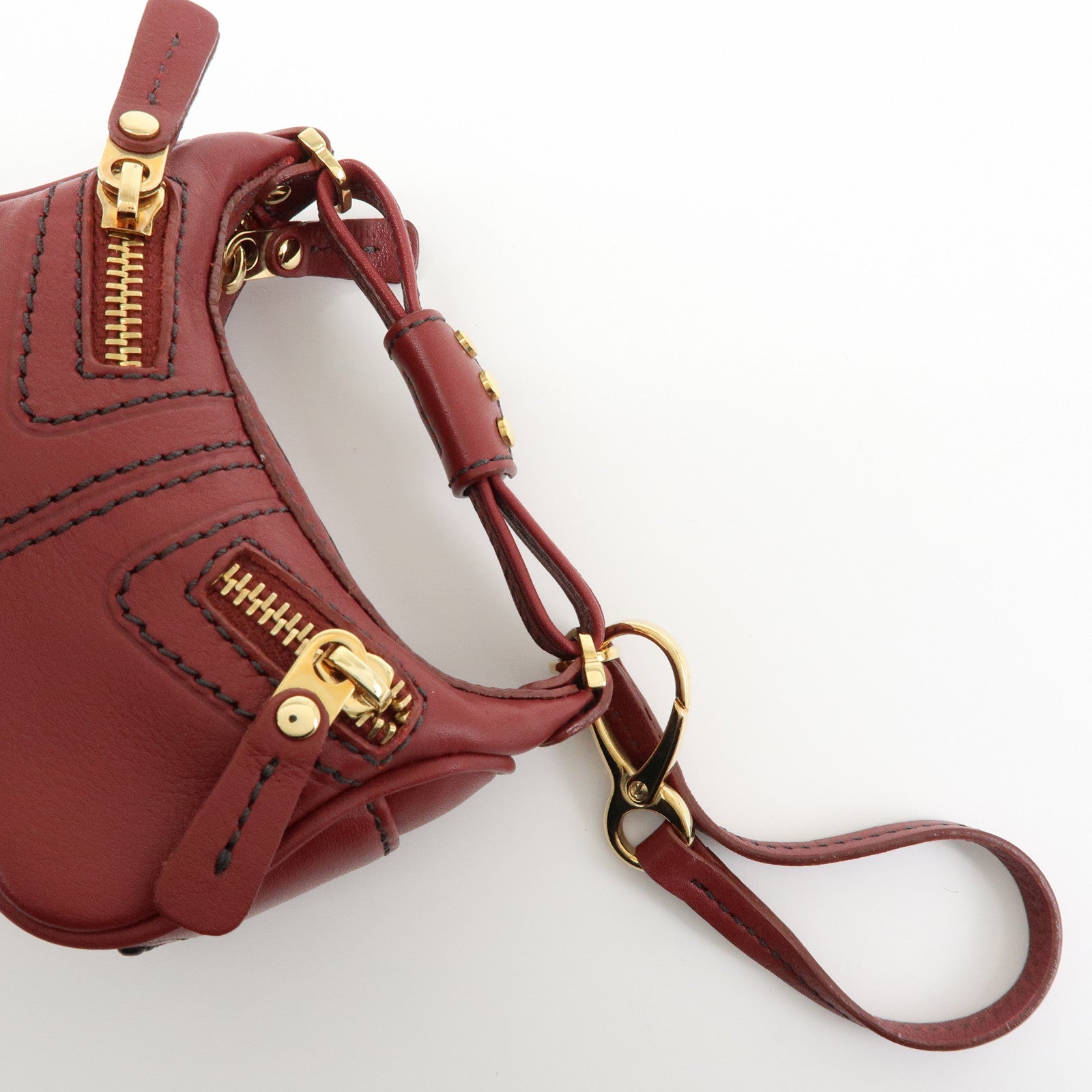 TOD’S Miky Leather Bag Charm Key Charm Key Holder Wine Red