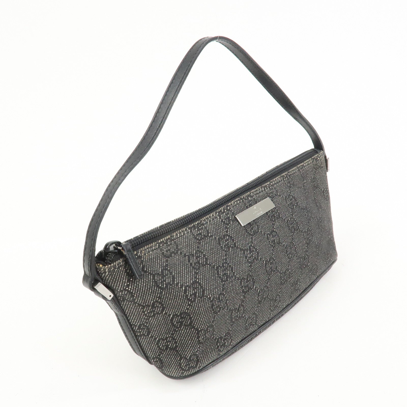 GUCCI Boat Bag GG Canvas Leather Accessory Pouch Black 07198