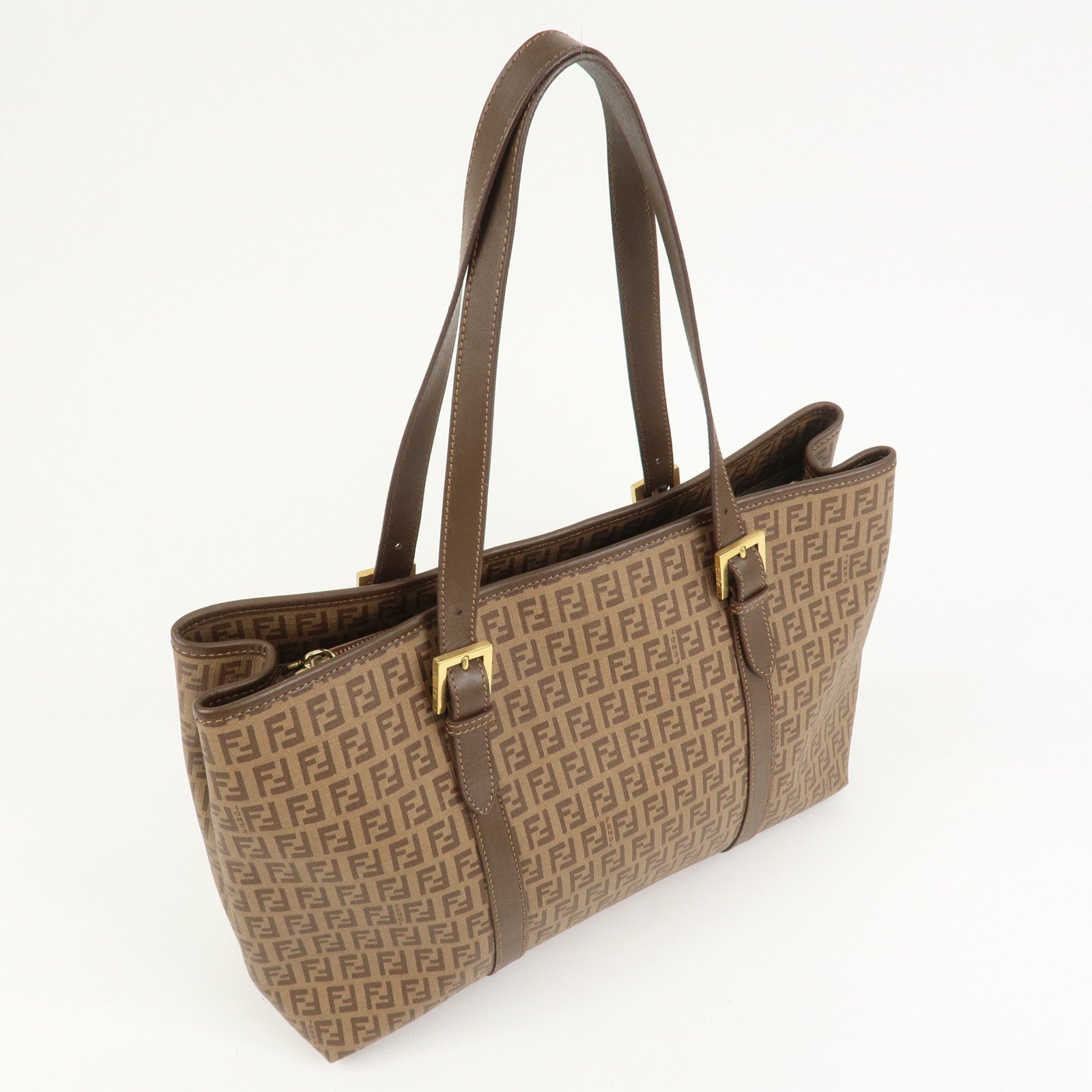 FENDI Zucchino PVC Tote Bag Shoulder Bag Hand Bag Brown 8BH238