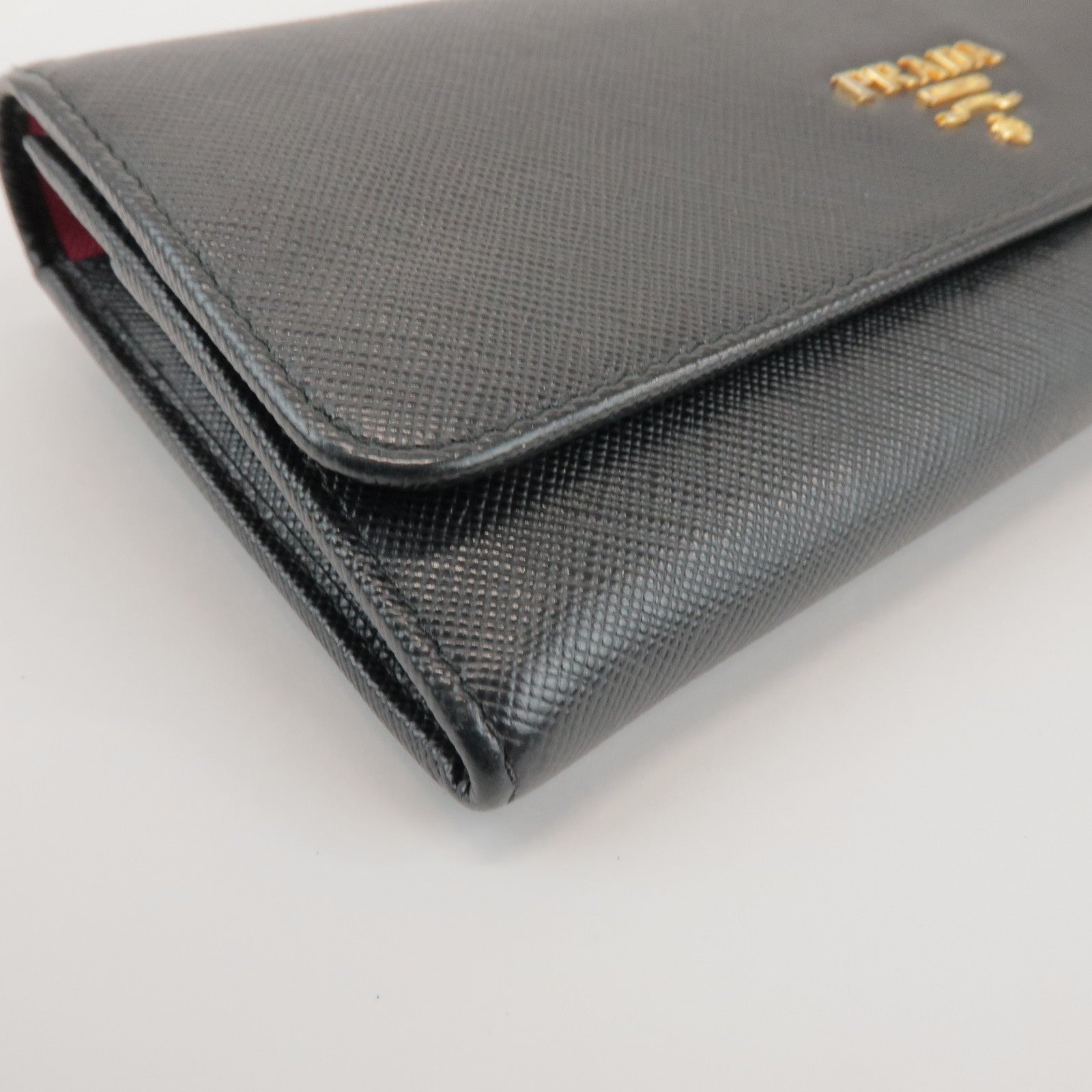 PRADA Logo Saffiano Leather Flap Bi-Fold Long Wallet Black
