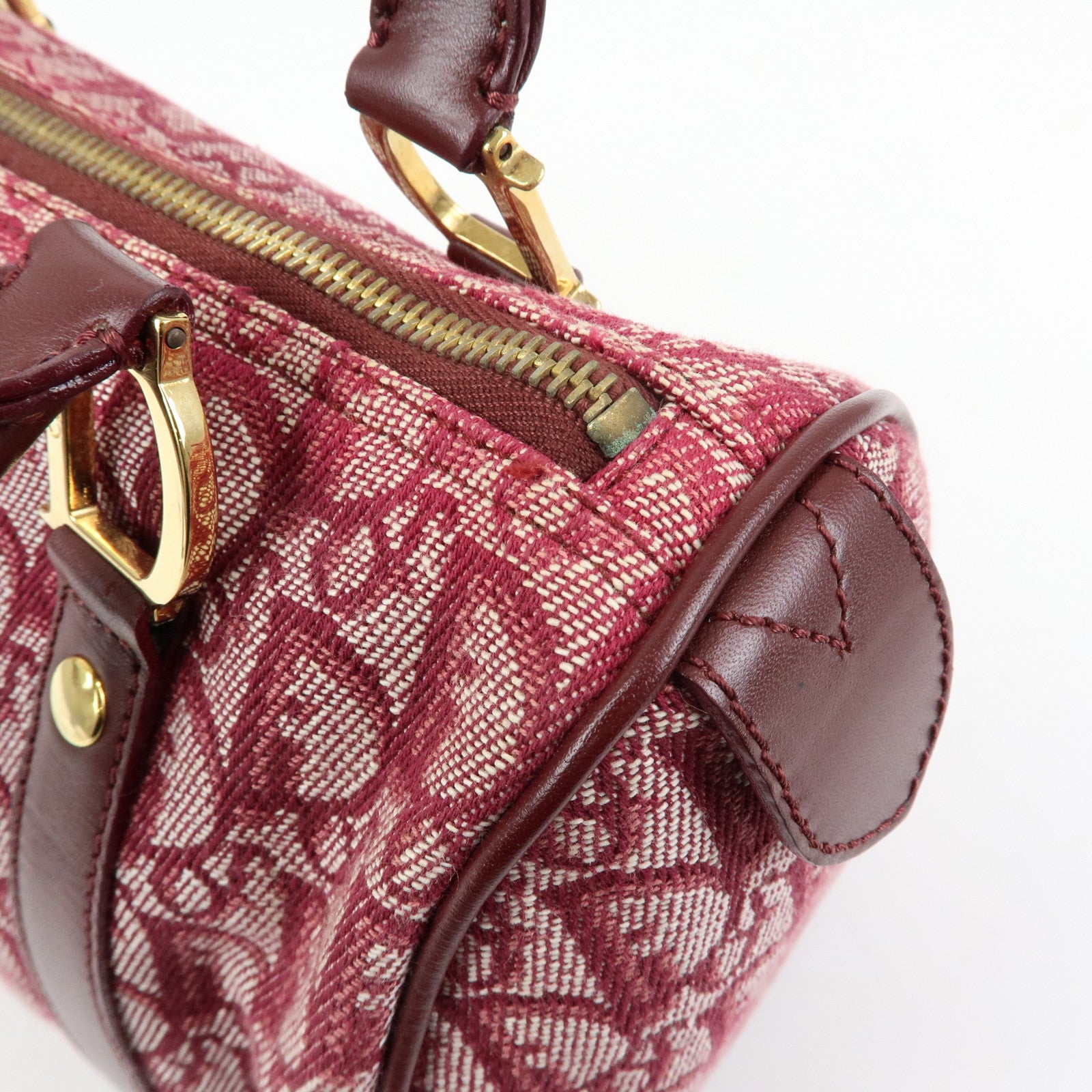 Christian Dior Trotter Jacquard Leather Boston Bag Burgundy