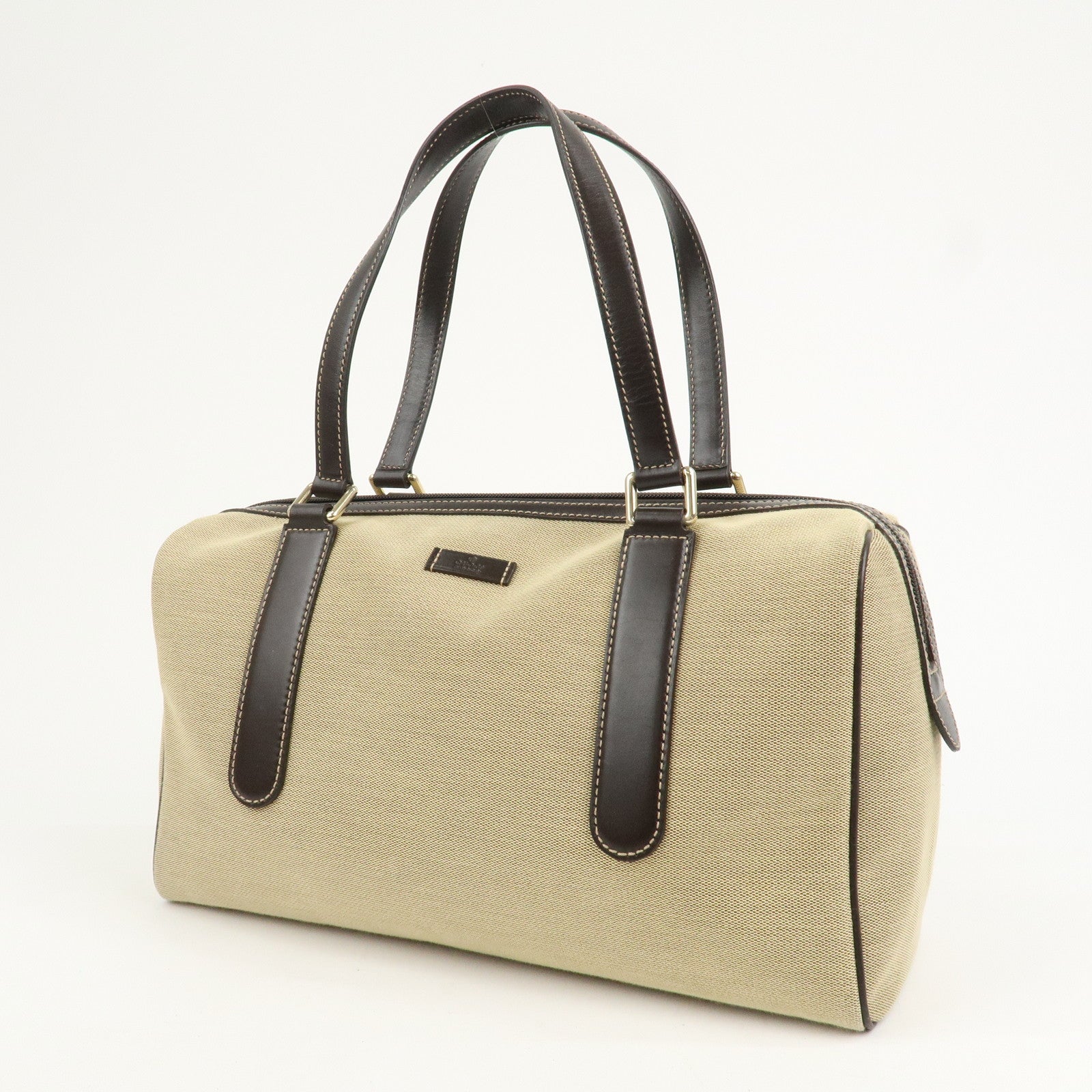 GUCCI Canvas Leather Boston Bag Hand Bag Beige Brown 257288