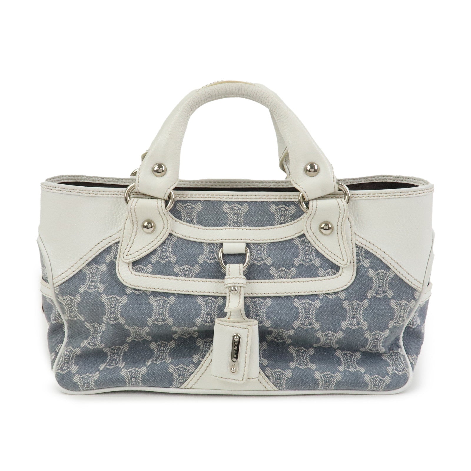 CELINE Macadam Canvas Leather Boogie Bag Hand Bag Light Blue