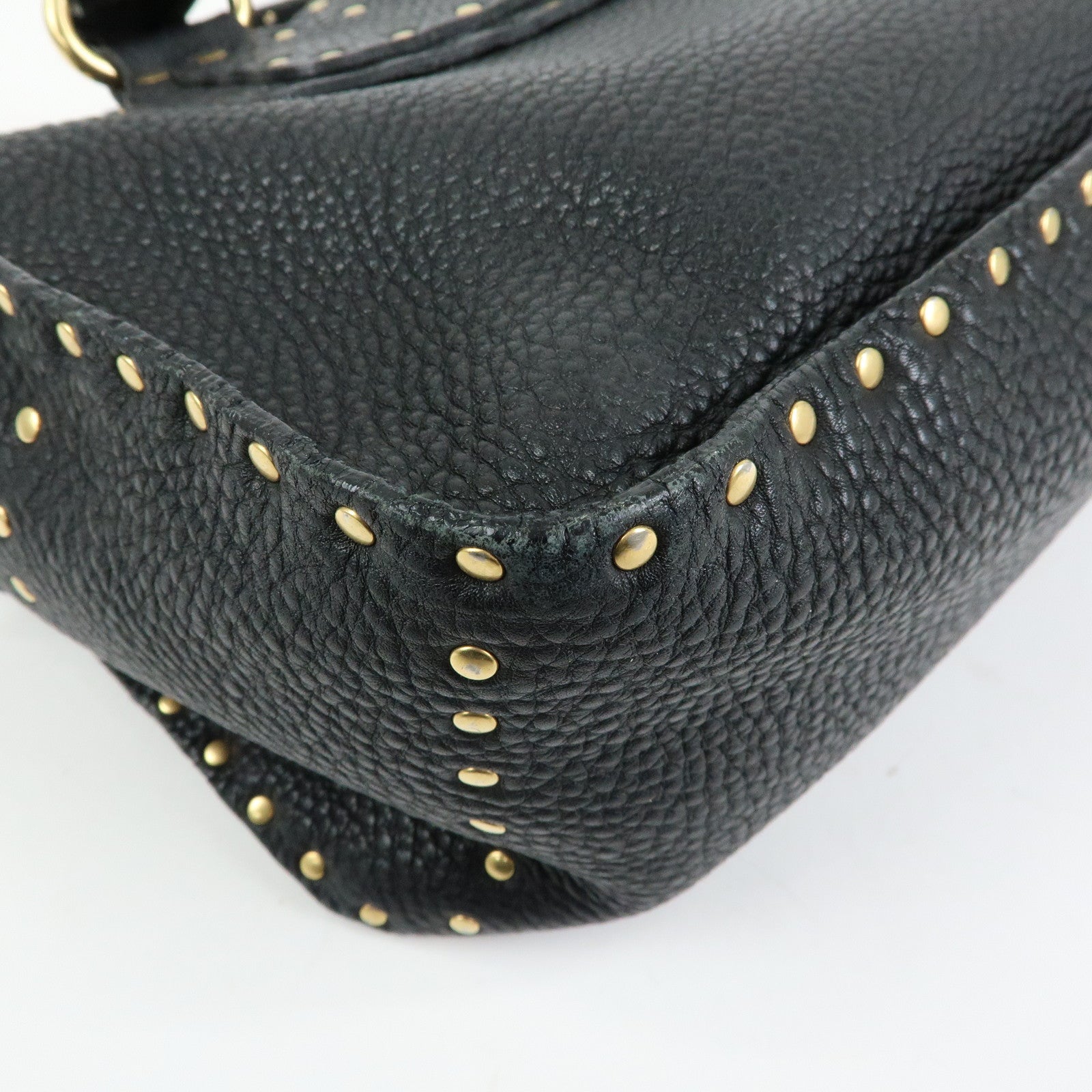 CELINE Boogie Bag Leather Hand Bag Tote Bag Black Studs