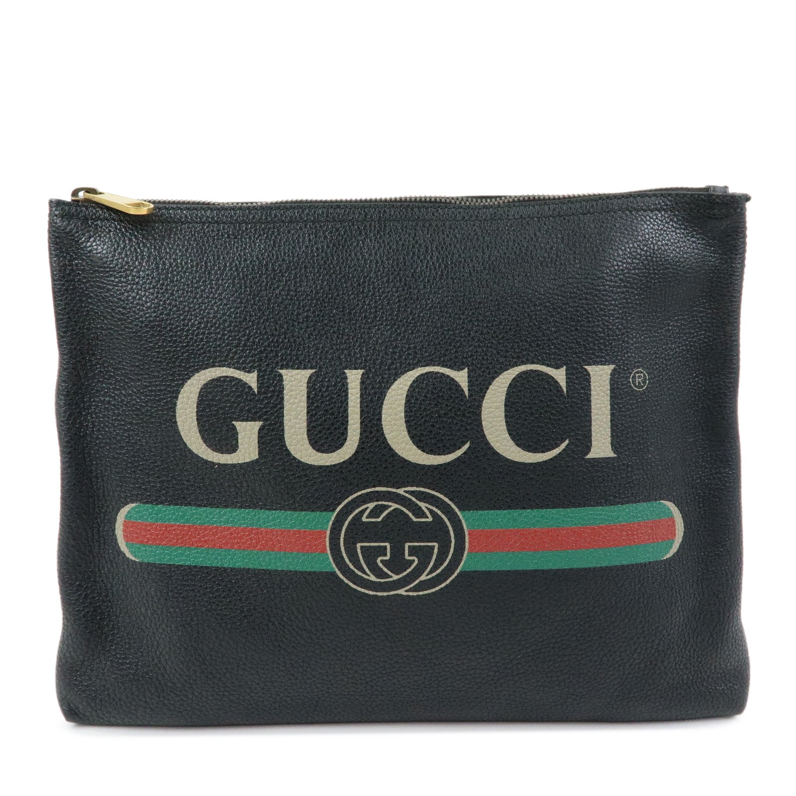 GUCCI Sherry Vintage Logo Leather Clutch Bag Black 500981