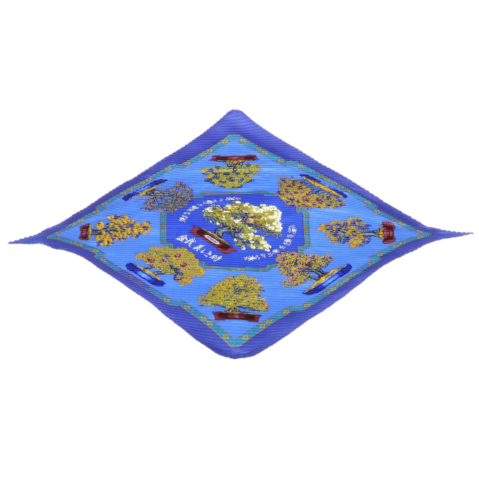 HERMES Pleated Carre 90 Silk 100% Scarf BONSAI Blue Light Green