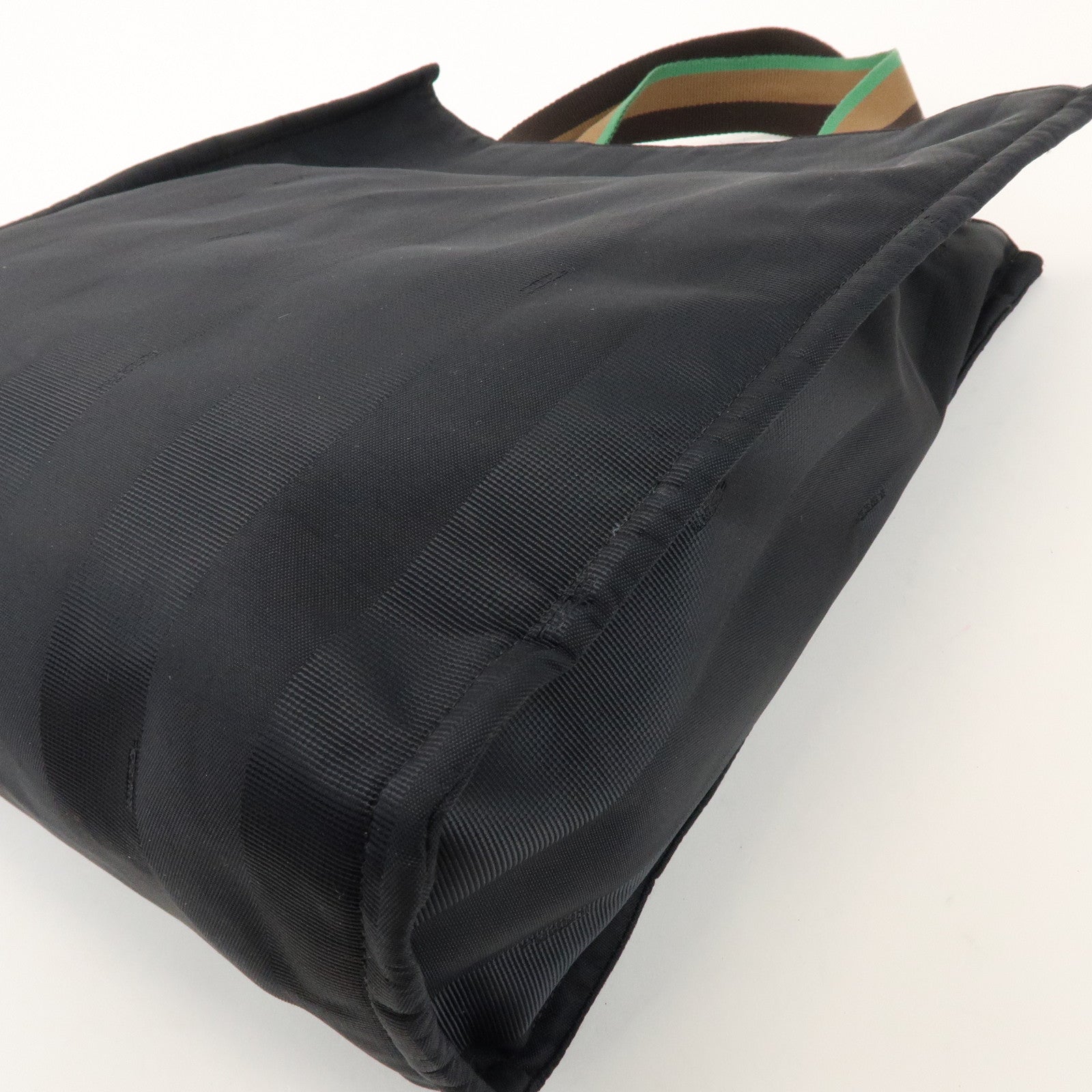FENDI Pequin Nylon Leather Tote Bag Hand Bag Black 7VA454
