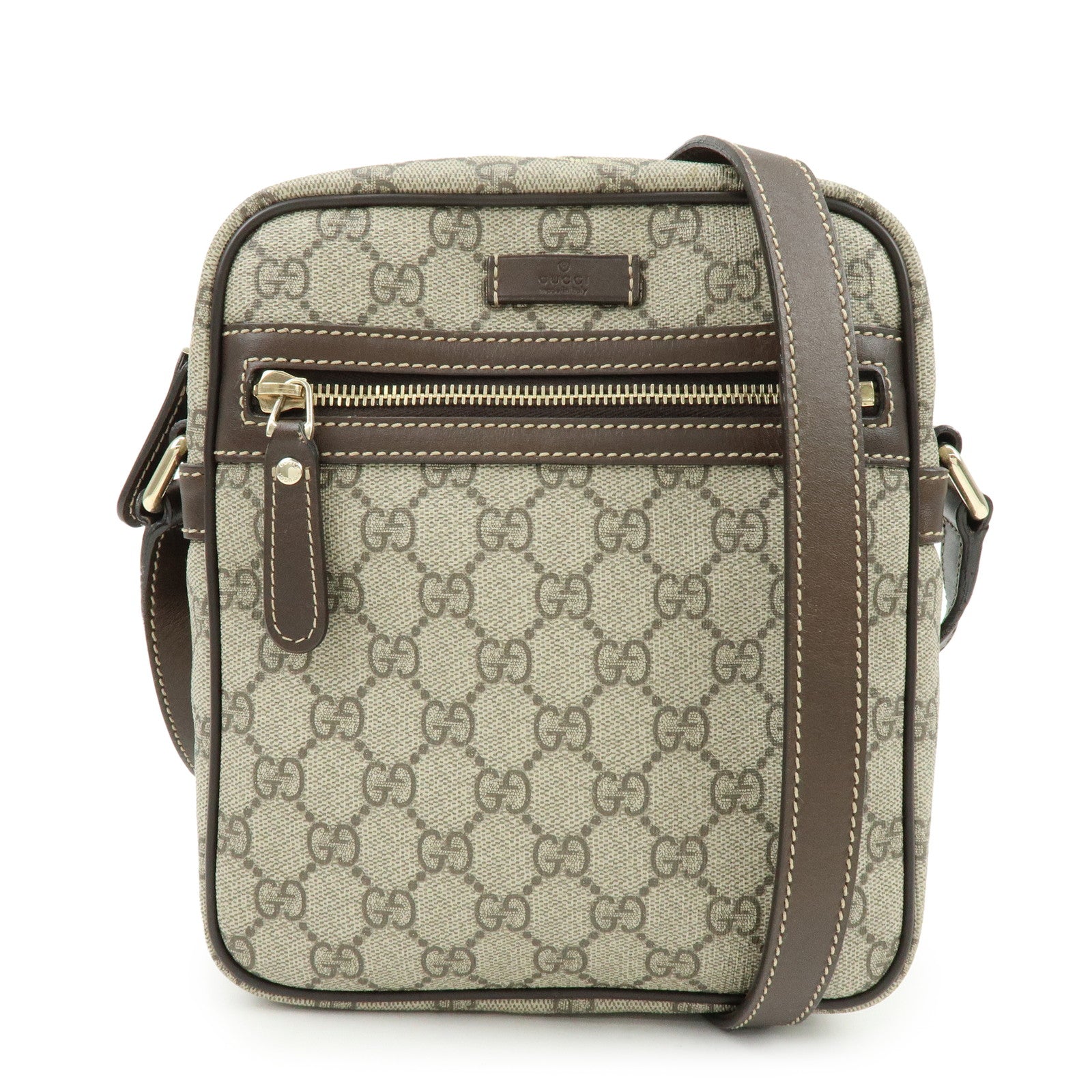 GUCCI GG Supreme Leather Shoulder Crossbody Bag Beige Brown 233268