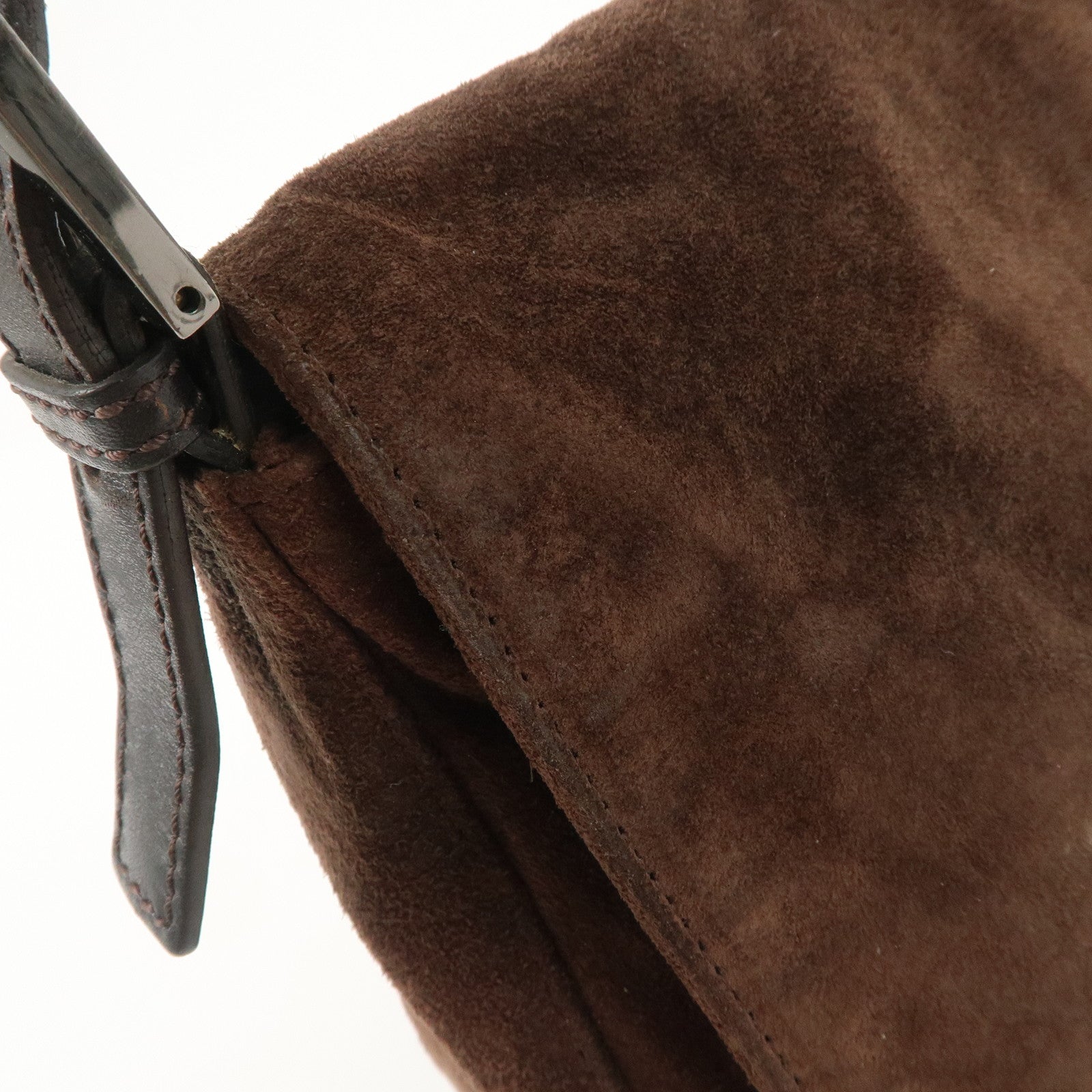 FENDI Mamma Baguette Suede Shoulder Bag Dark Brown 8BR001 Used