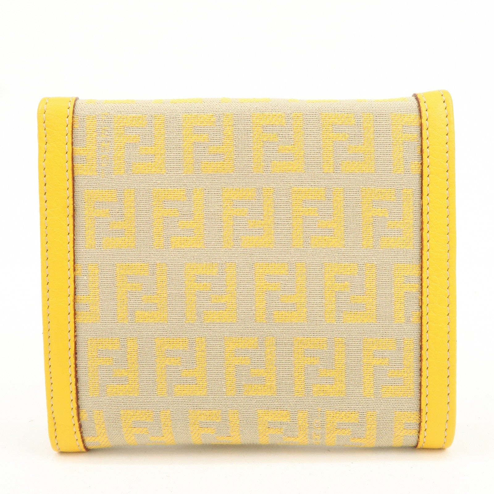 FENDI Zucchino Canvas Leather Tri-fold Compact Wallet Yellow 8M0177