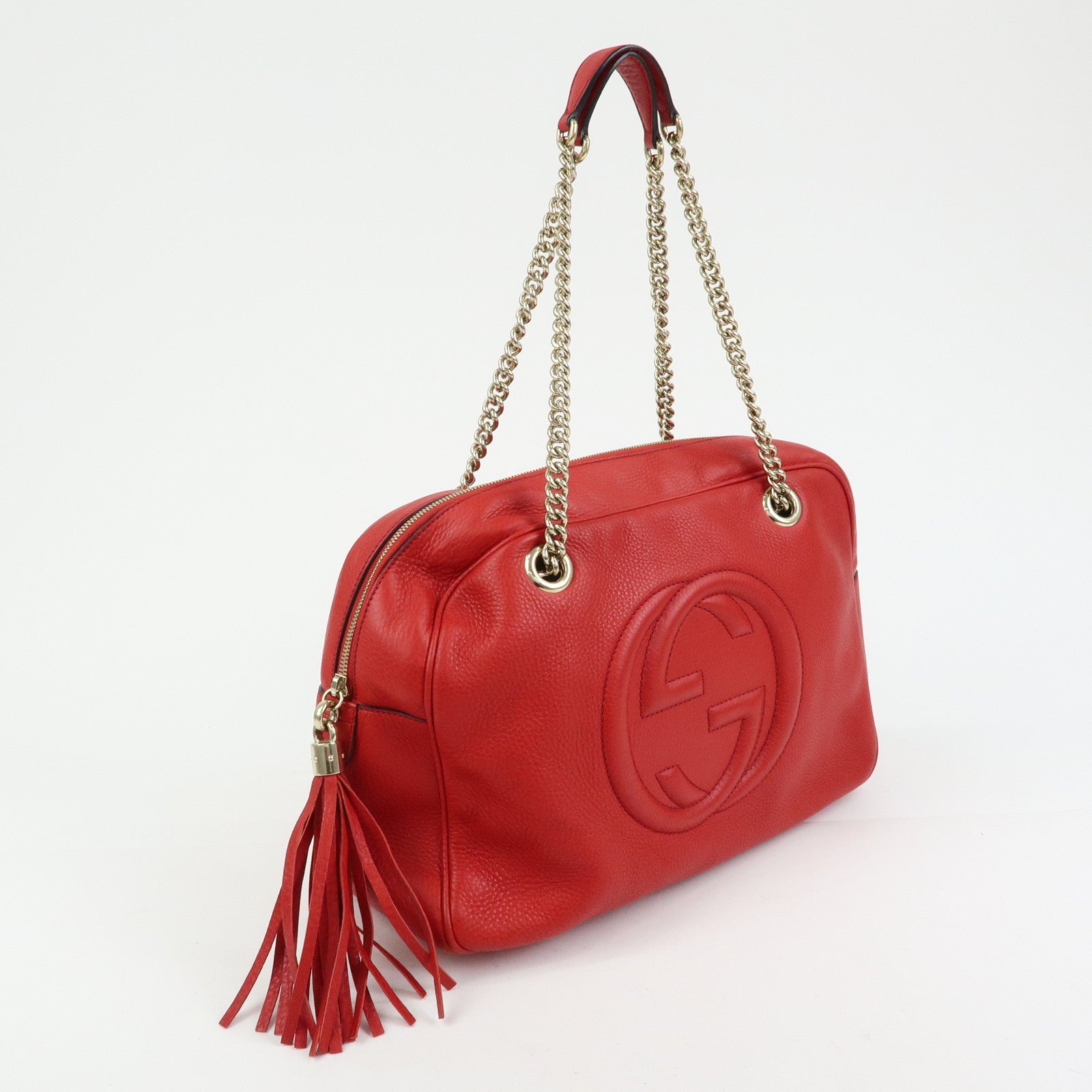 GUCCI SOHO Interlocking G Leather Chain Shoulder Bag Red 353126