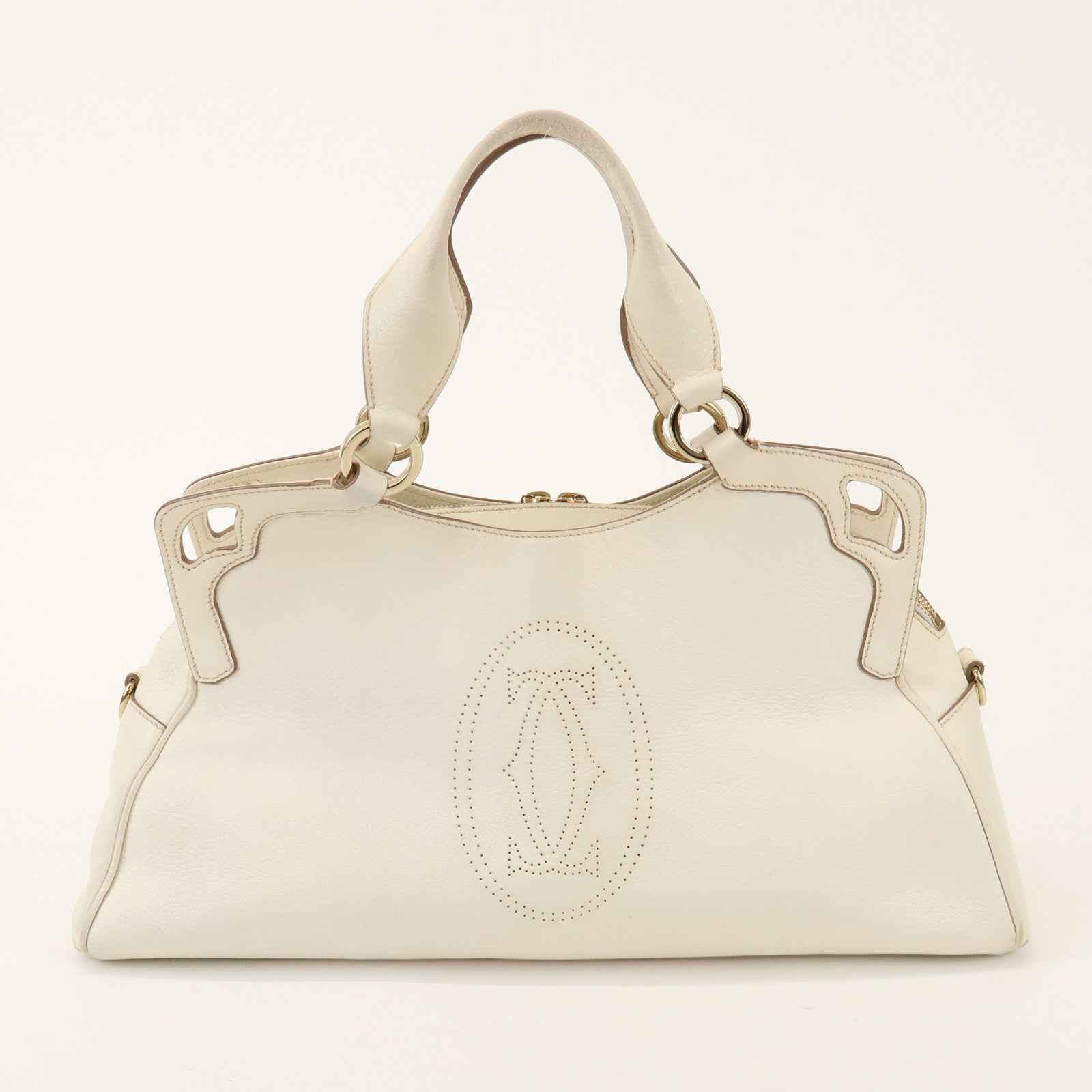 Cartier Must Line Marcello Leather 2Way Hand Bag Tote Bag White