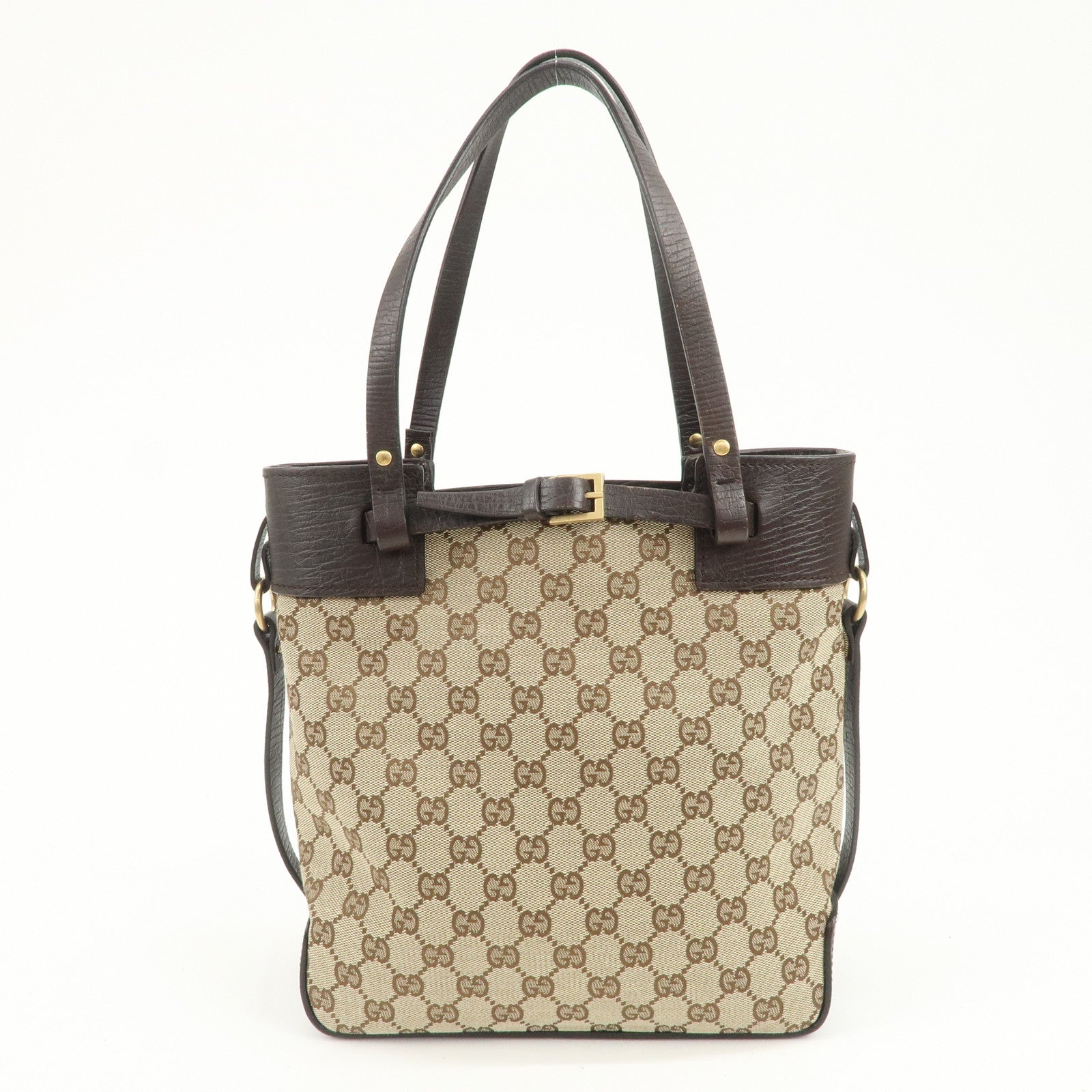 GUCCI GG Monogram Canvas Leather Tote Bag Shoulder Bag Beige 107757