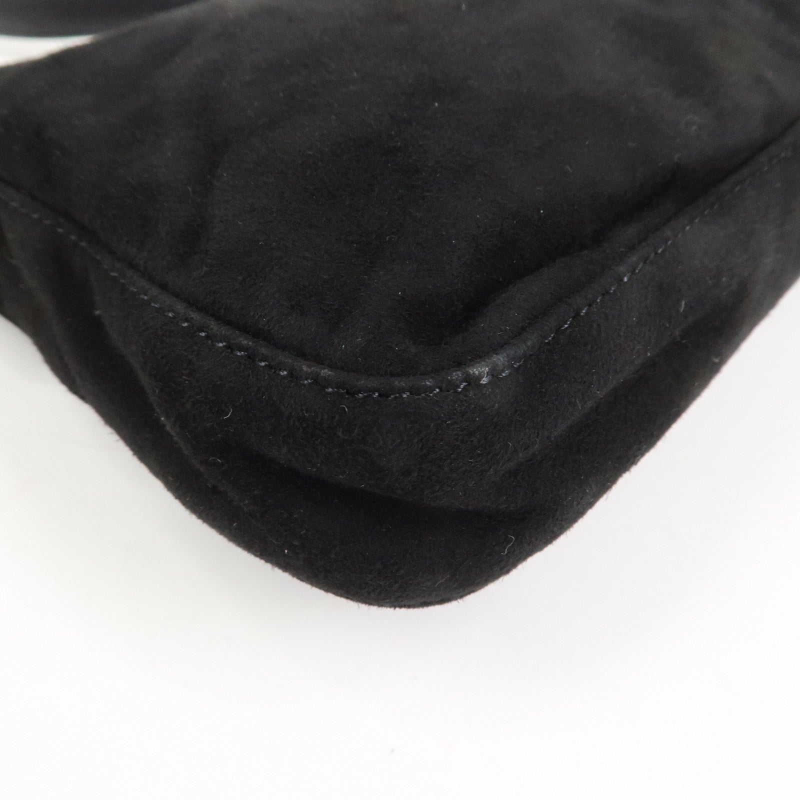 FENDI Mamma Baguette Suede Leather Shoulder Bag Black 26424