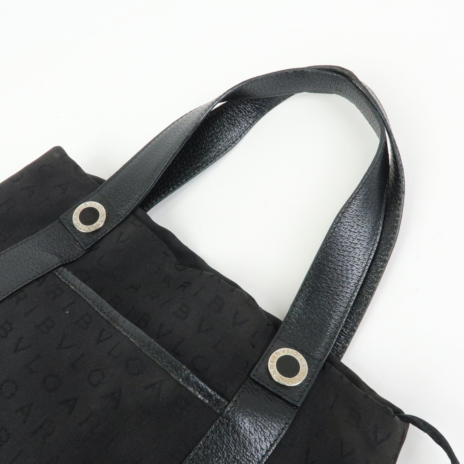 BVLGARI Logo Mania Canvas Leather Tote Bag Hand Bag Black