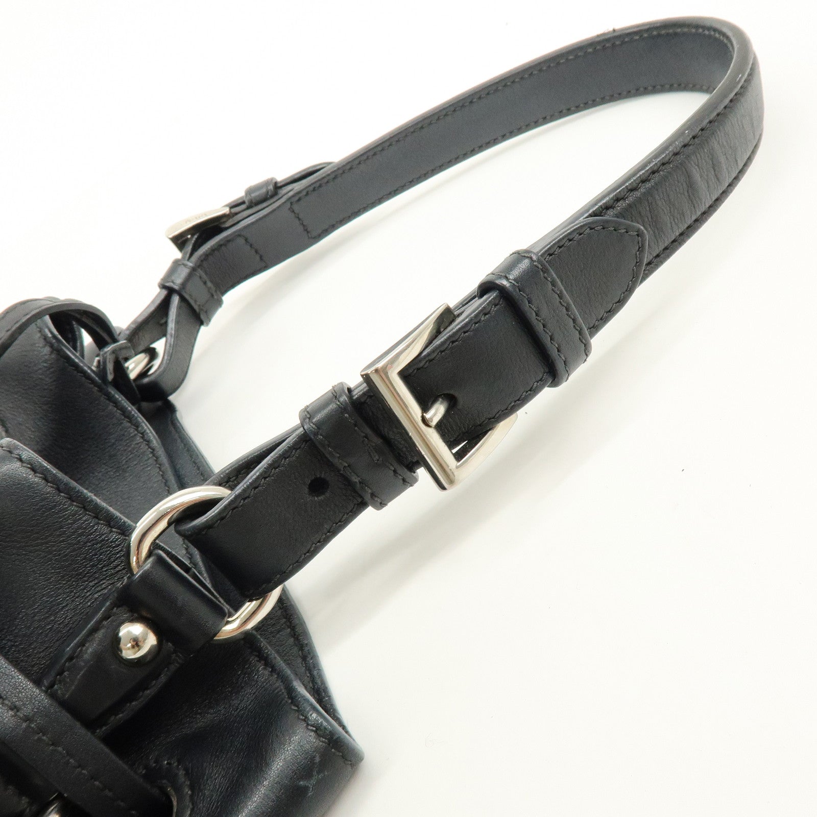 PRADA Triangle Logo City Calf Leather 2Way Bag Bucket Bag Black