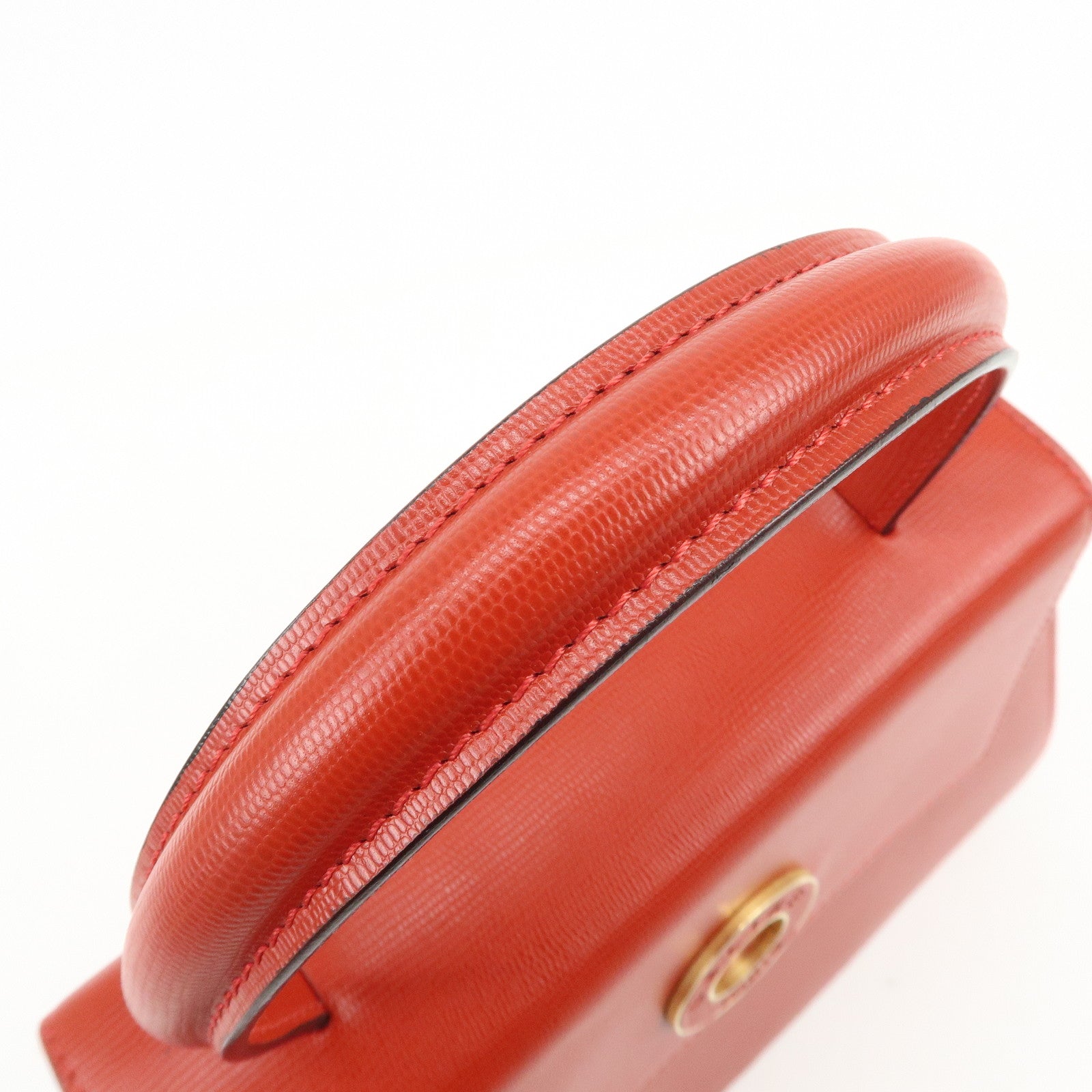 CELINE Logo Leather 2Way Bag Hand Bag Shoulder Bag Red Gold