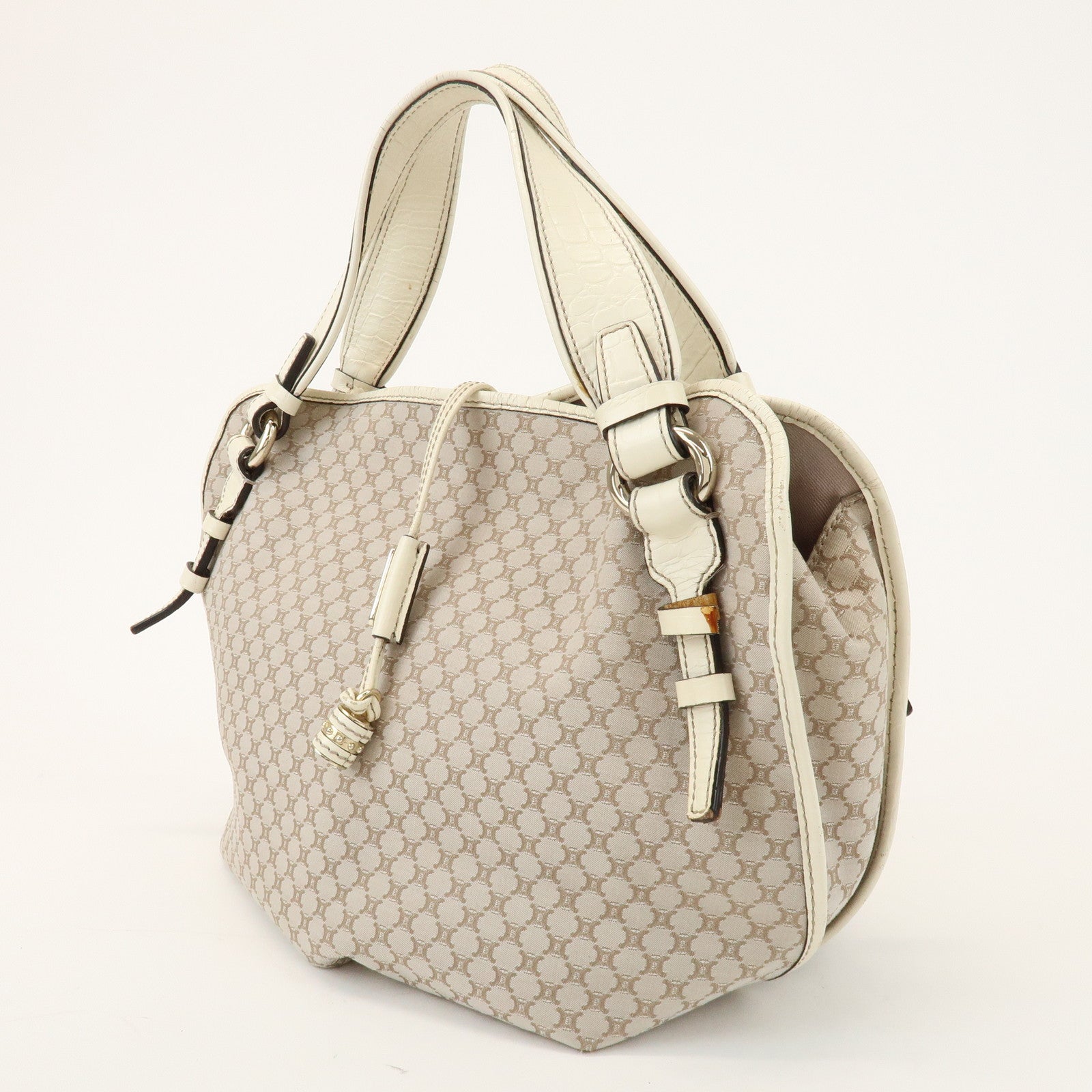 CELINE Macadam Bittersweet Canvas Leather Shoulder Bag Beige Ivory