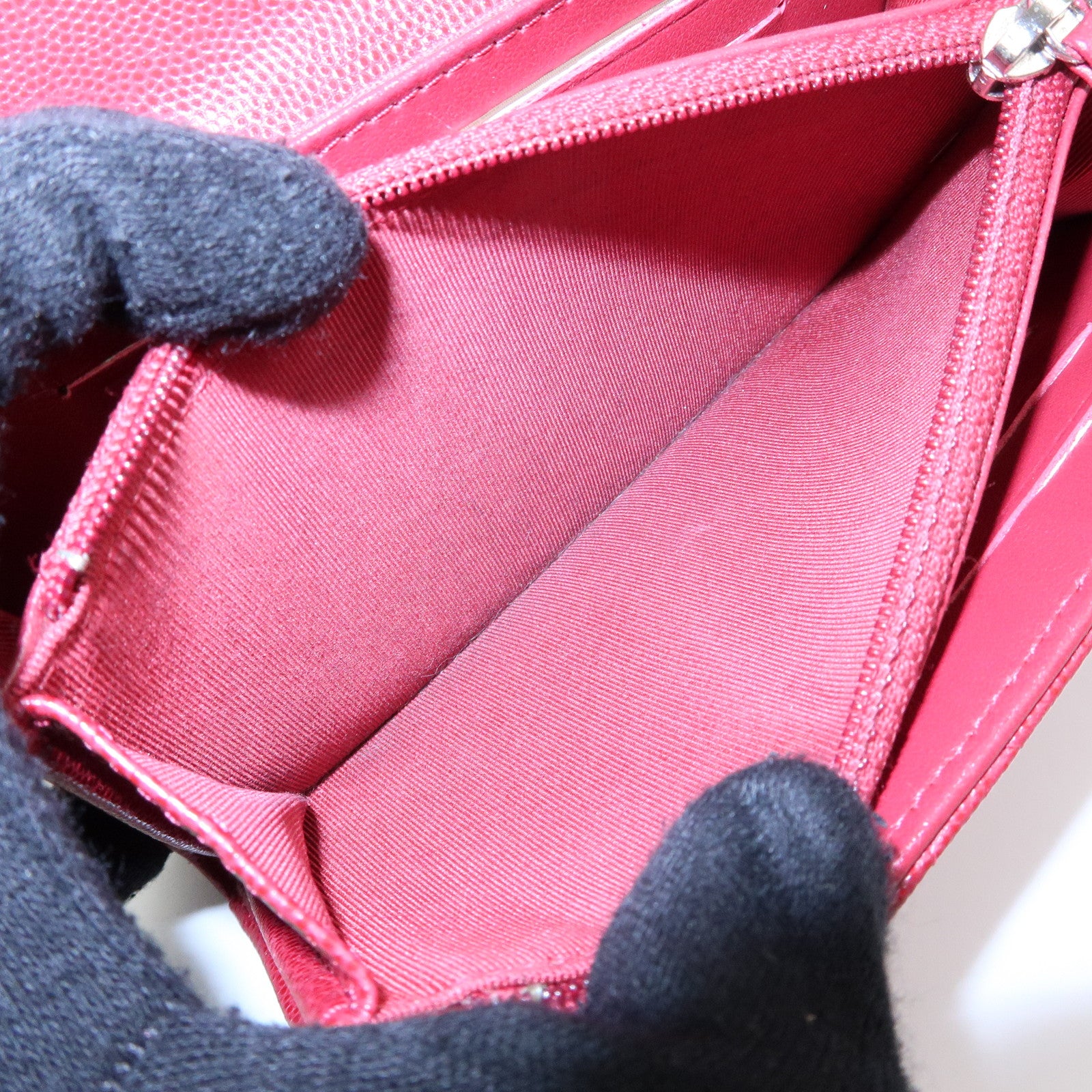 CHANEL COCO Mark Matelasse Caviarskin Flap Long Wallet Red