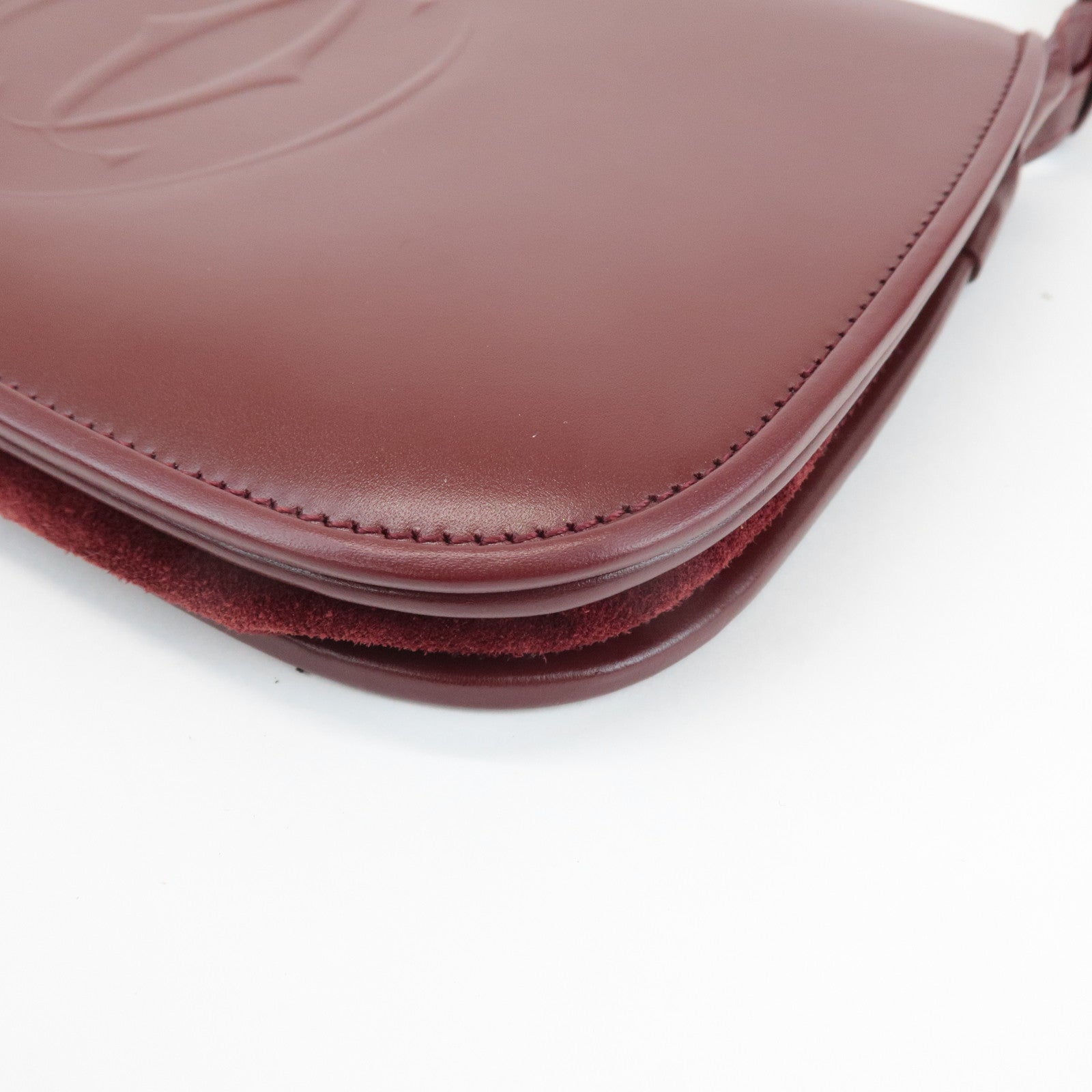 Cartier Must Must de Cartier Calf Suede Leather Shoulder Bag Burgundy Used