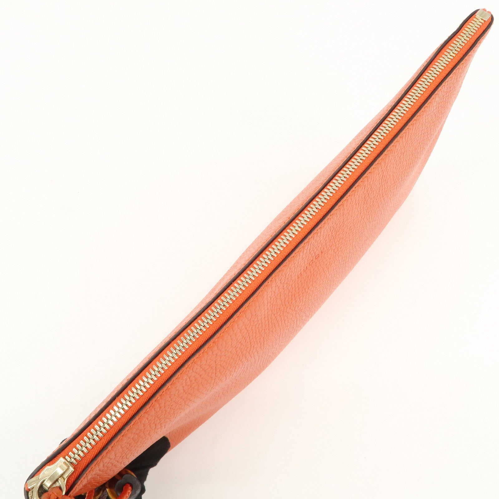 GUCCI Bamboo Logo Leather Clutch Bag Pouch Orange 449653