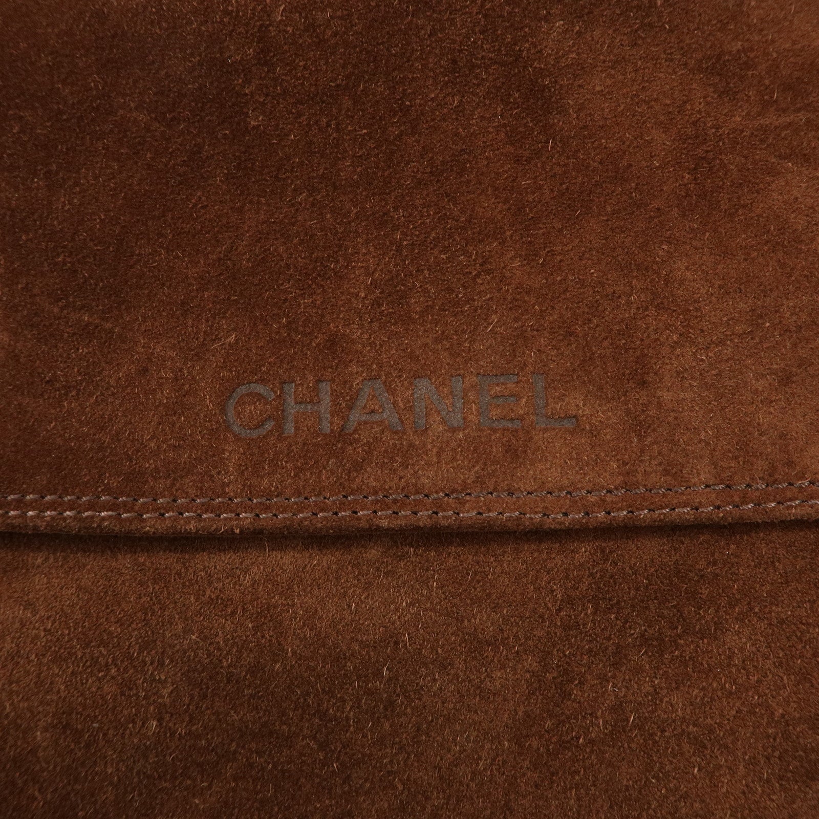 CHANEL Logo Suede Shoulder Bag Crossbody Bag Brown Used