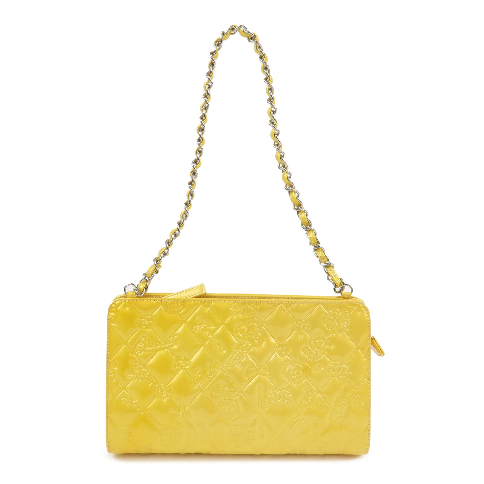 CHANEL Icon Line Patent Leather Chain Shoulder Bag Yellow A37156